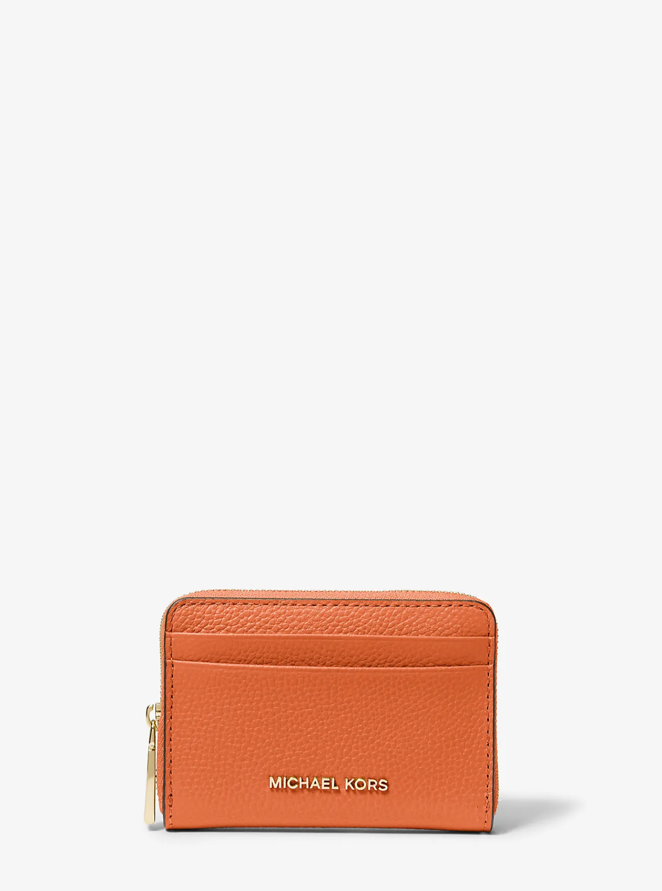 Michael Kors Kaarthouder Jet Set van getrommeld leer met rits rondom, klein ORANJEPUNCH Online