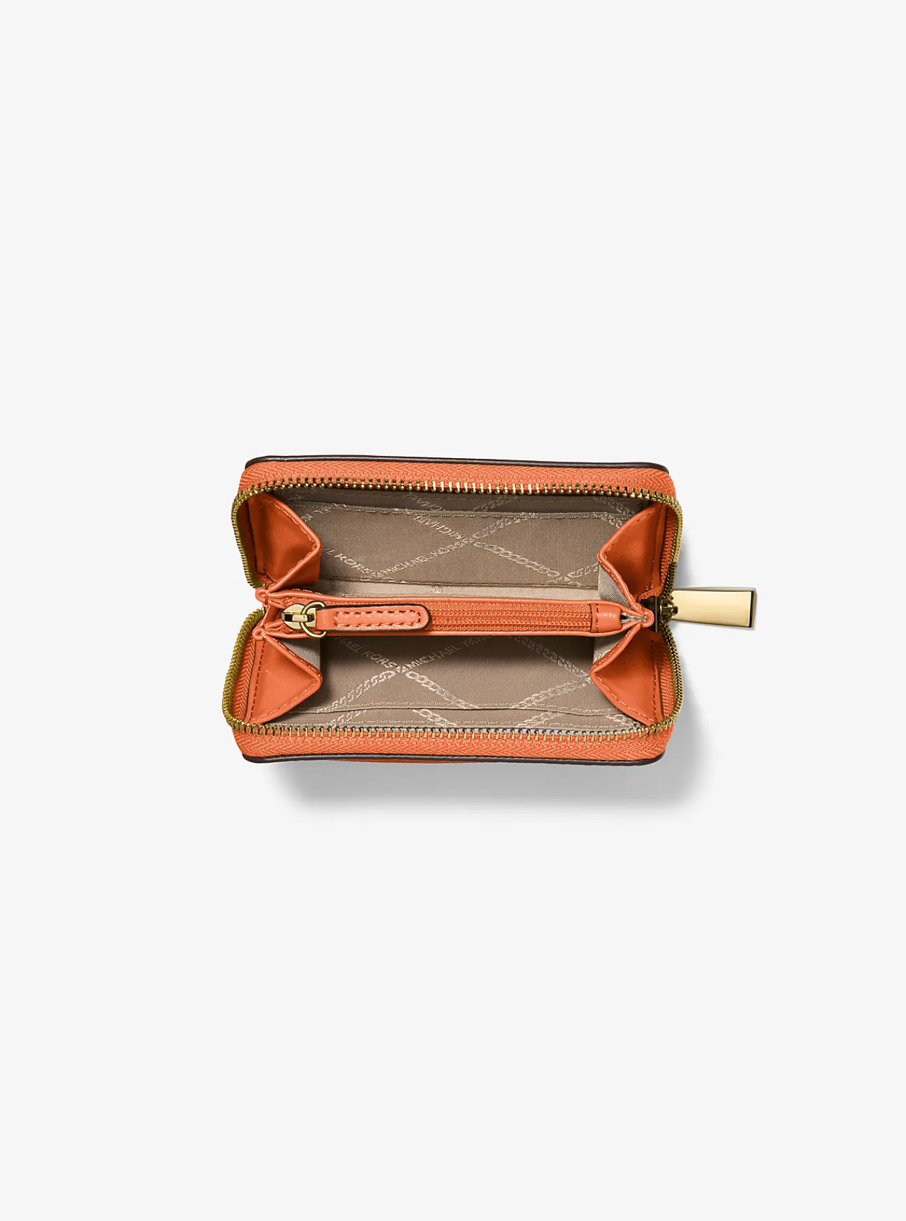 Michael Kors Kaarthouder Jet Set van getrommeld leer met rits rondom, klein ORANJEPUNCH Online