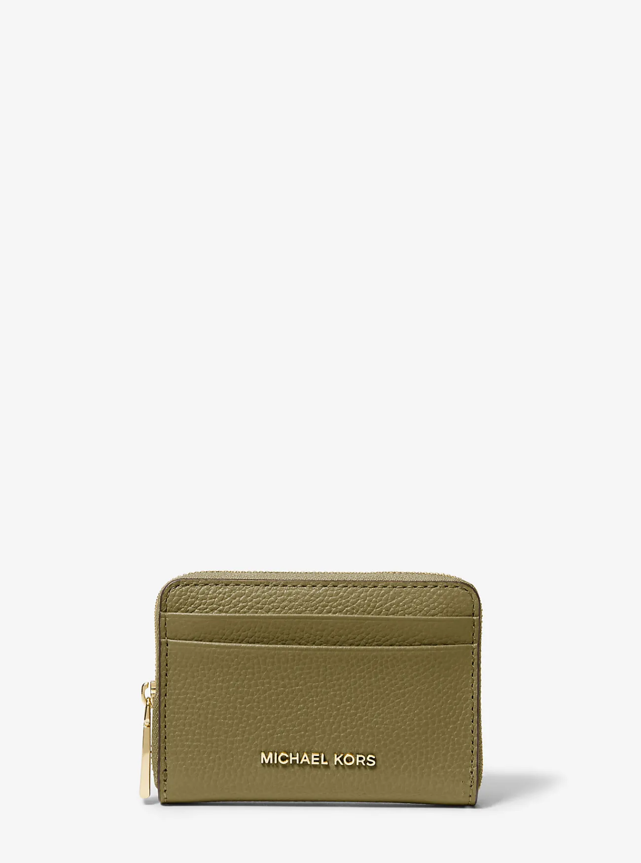 Michael Kors Kaarthouder Jet Set van getrommeld leer met rits rondom, klein SAFARIGROEN Discount