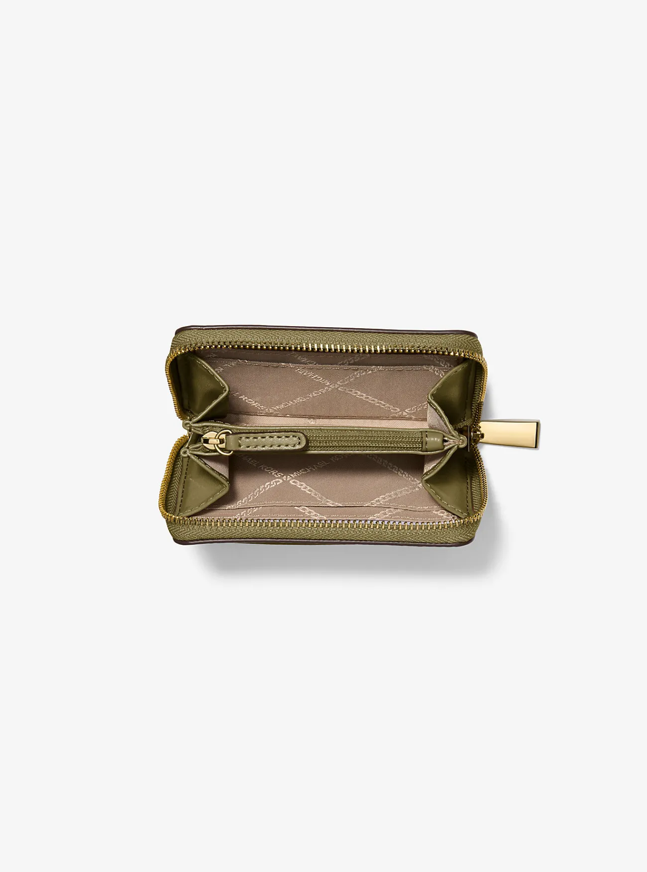 Michael Kors Kaarthouder Jet Set van getrommeld leer met rits rondom, klein SAFARIGROEN Discount
