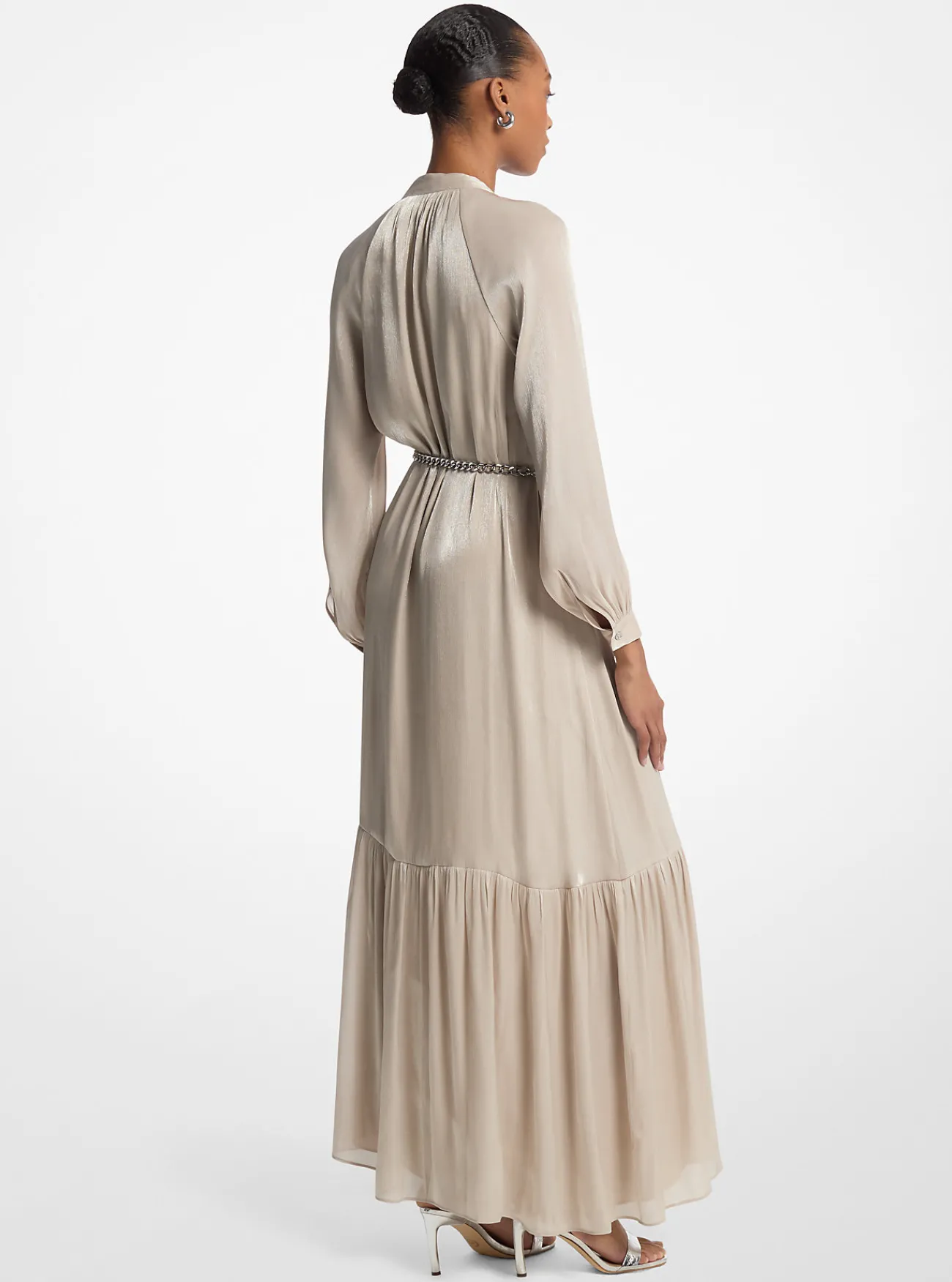 Michael Kors Kaftanjurk van metallic cr&ecirc;pe georgette met riem DUIN Sale