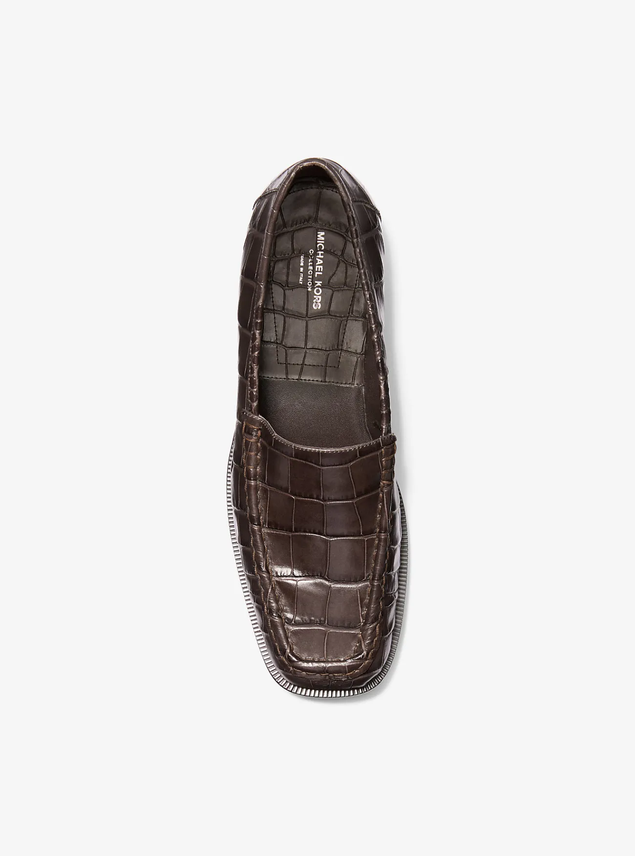 Michael Kors Loafer Carolyn van leer met krokodillenprint in reliëf CHOCOLADE Discount