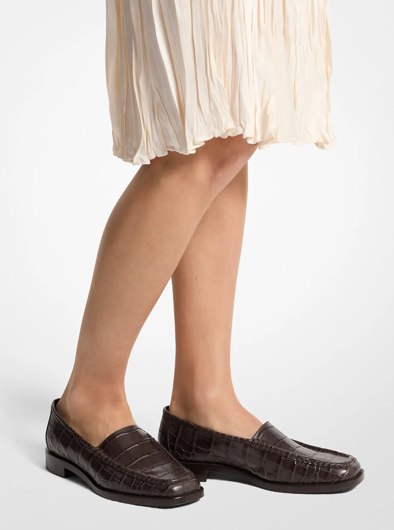 Michael Kors Loafer Carolyn van leer met krokodillenprint in reliëf CHOCOLADE Discount