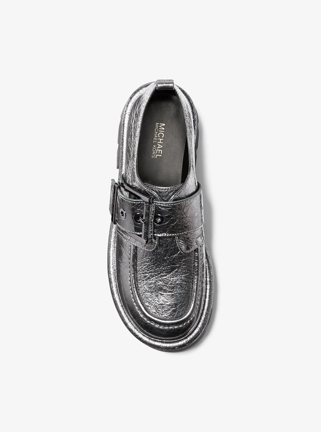 Michael Kors Loafer Colby van metallic craquelé leer STAALGRIJS Clearance