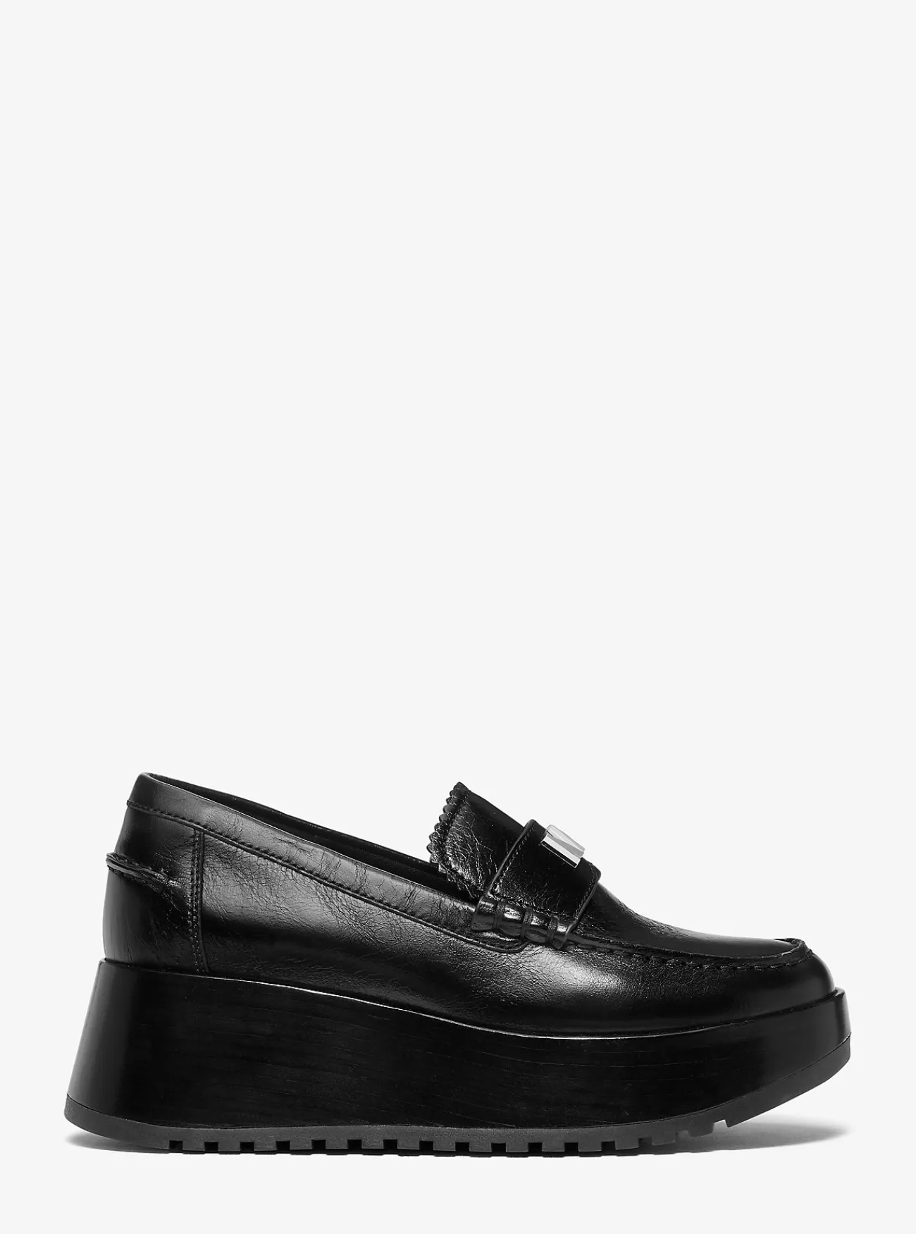 Michael Kors Loafer Indy van leer met plateauzool ZWART Clearance