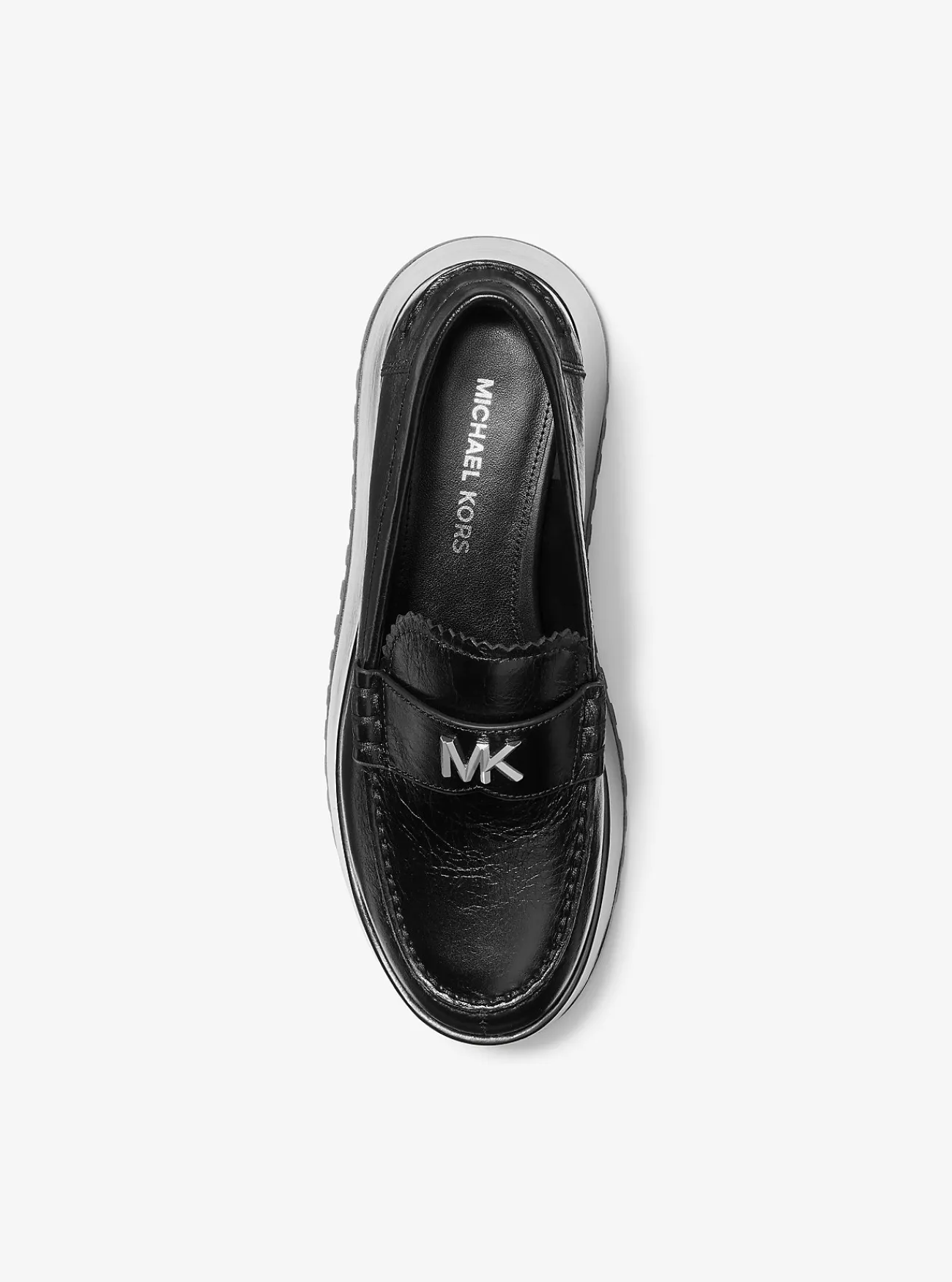 Michael Kors Loafer Indy van leer met plateauzool ZWART Clearance