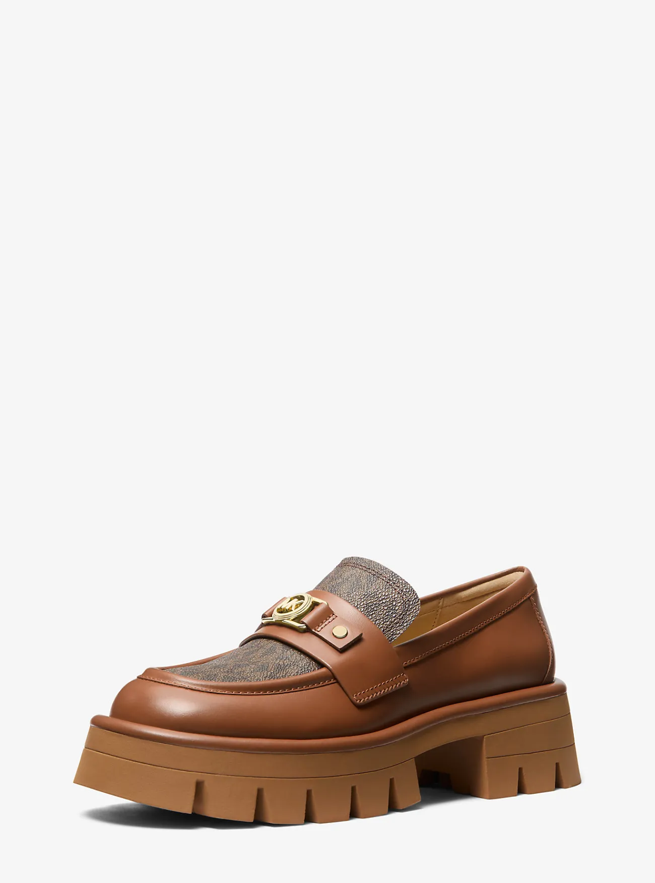 Michael Kors Loafer Mandy van leer en canvas met kenmerkend logo en plateauzool Discount