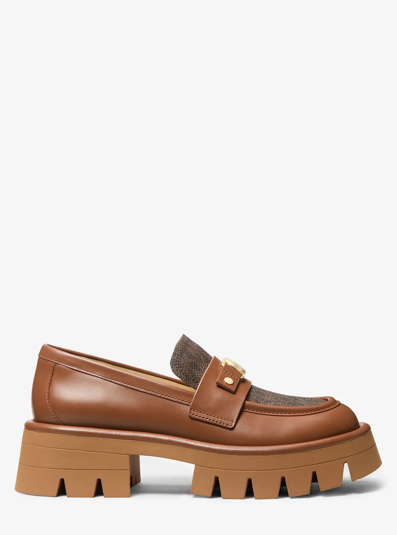 Michael Kors Loafer Mandy van leer en canvas met kenmerkend logo en plateauzool Discount