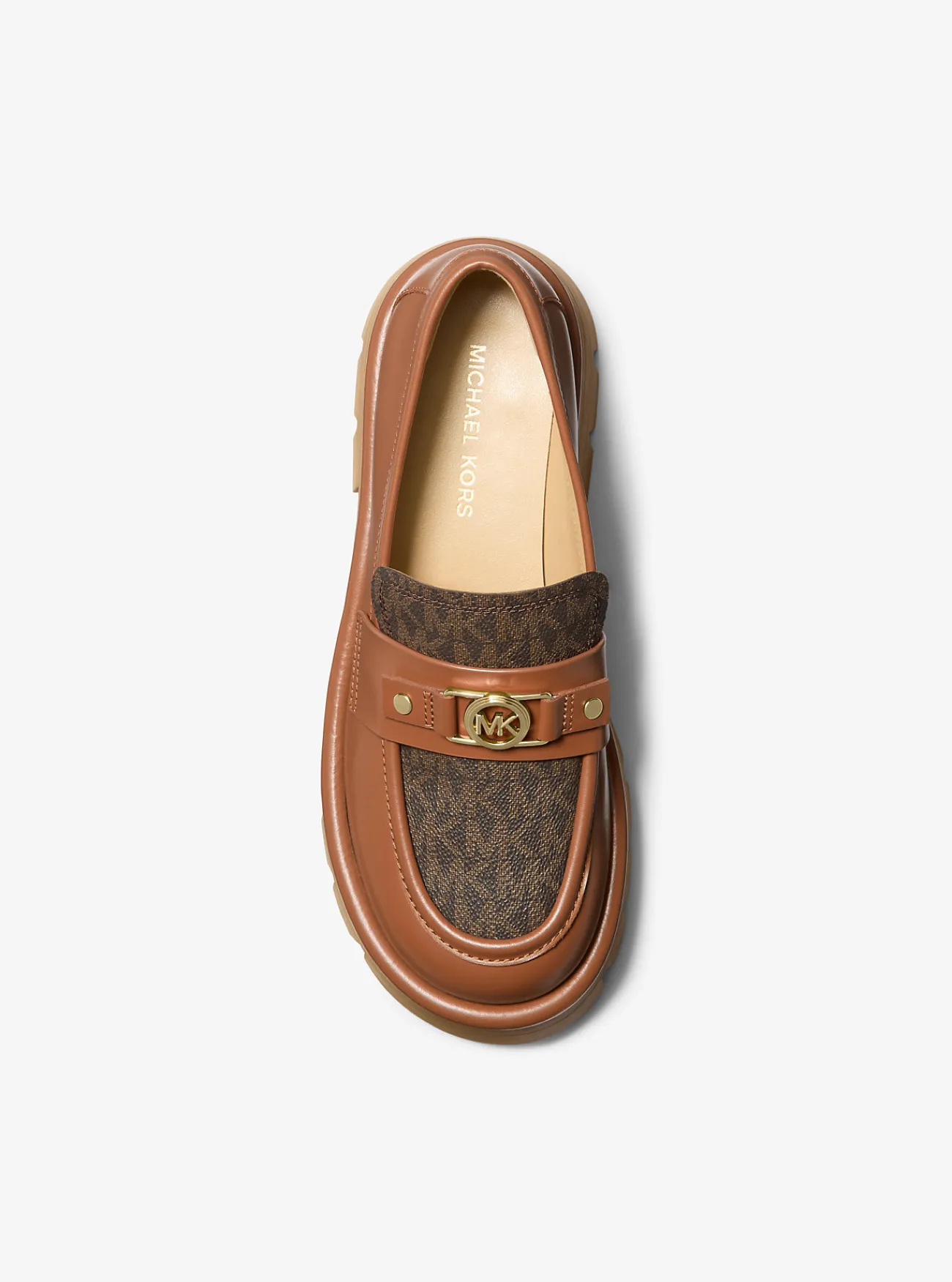 Michael Kors Loafer Mandy van leer en canvas met kenmerkend logo en plateauzool Discount