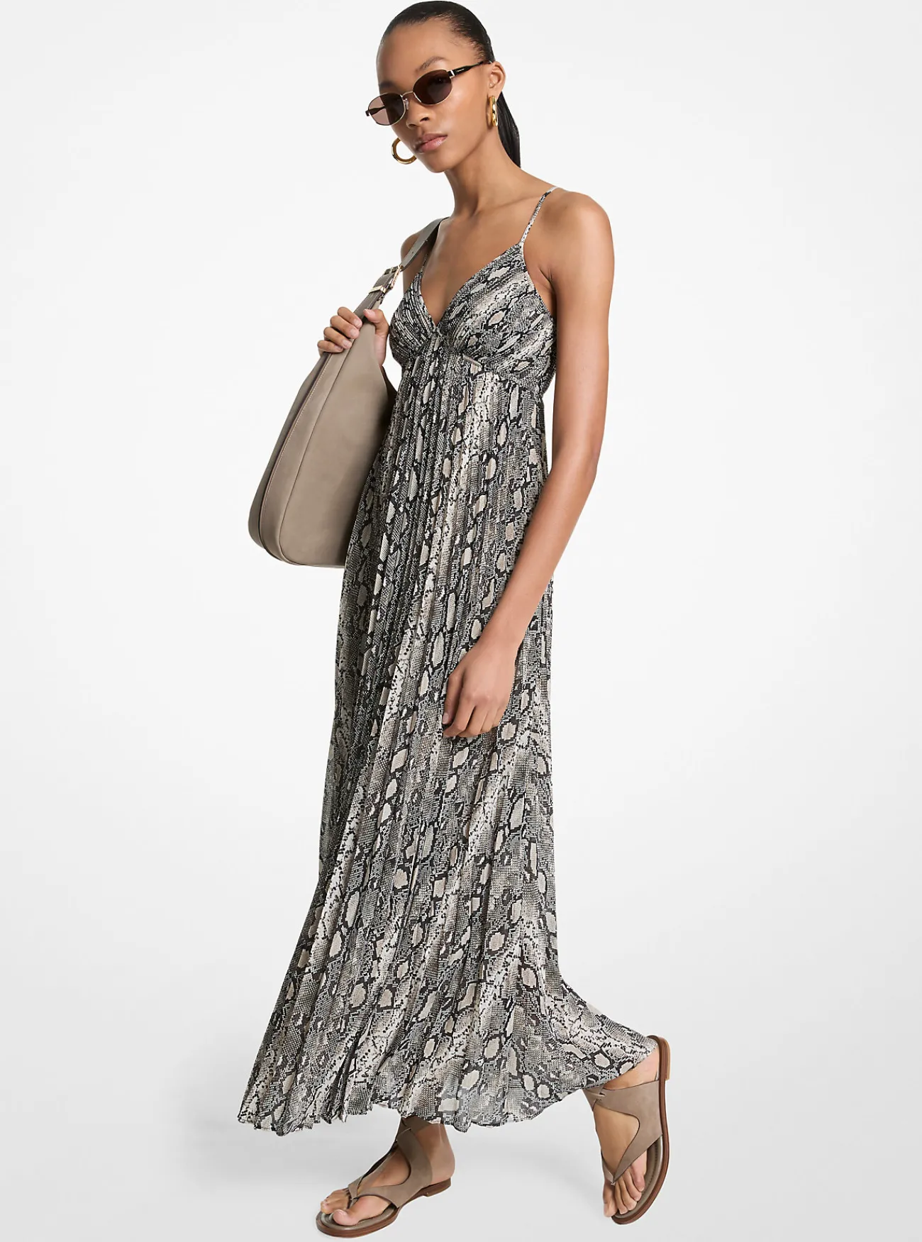 Michael Kors Maxi-jurk van cr&ecirc;pe georgette met plooien en slangenprint [3466] Online