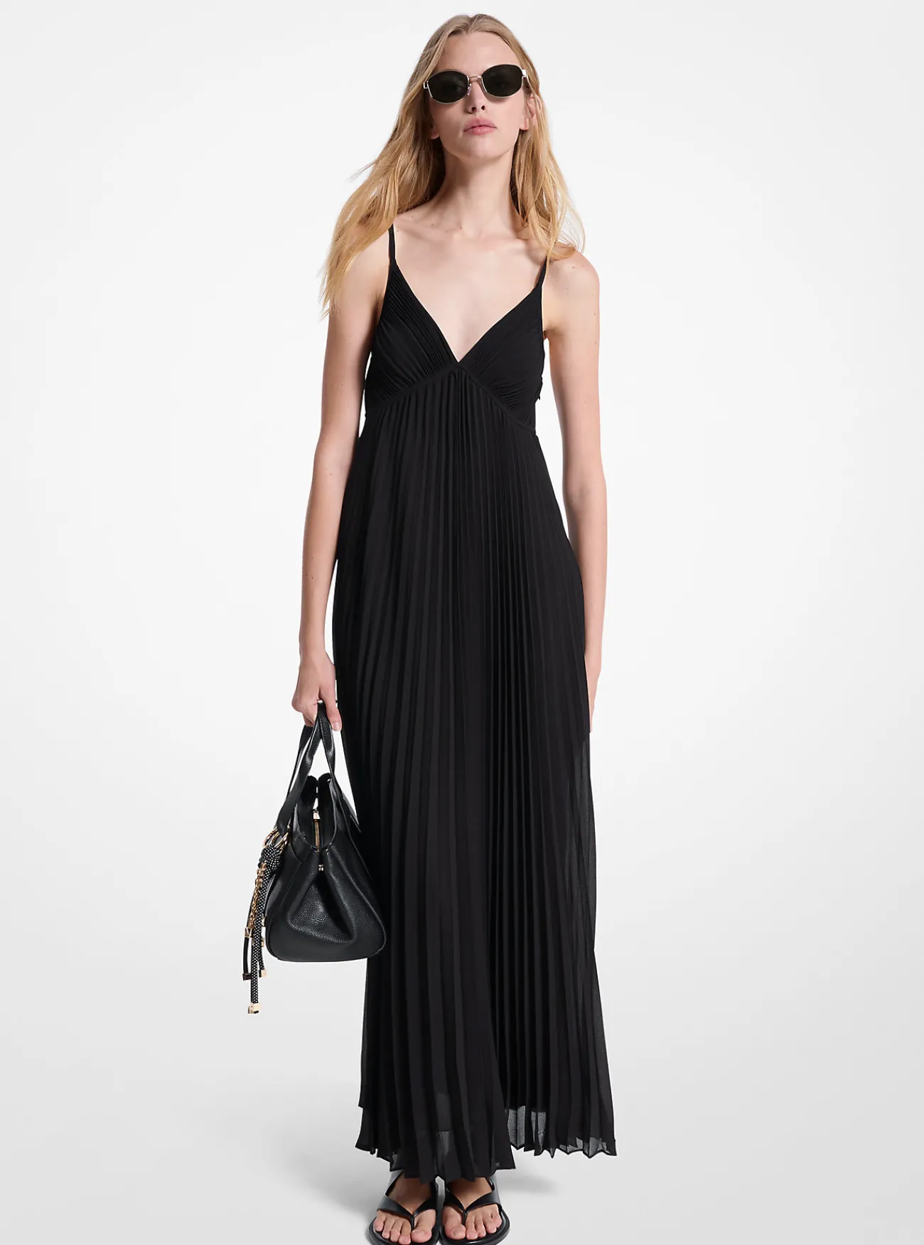 Michael Kors Maxi-jurk van cr&ecirc;pe georgette met plooien ZWART Clearance