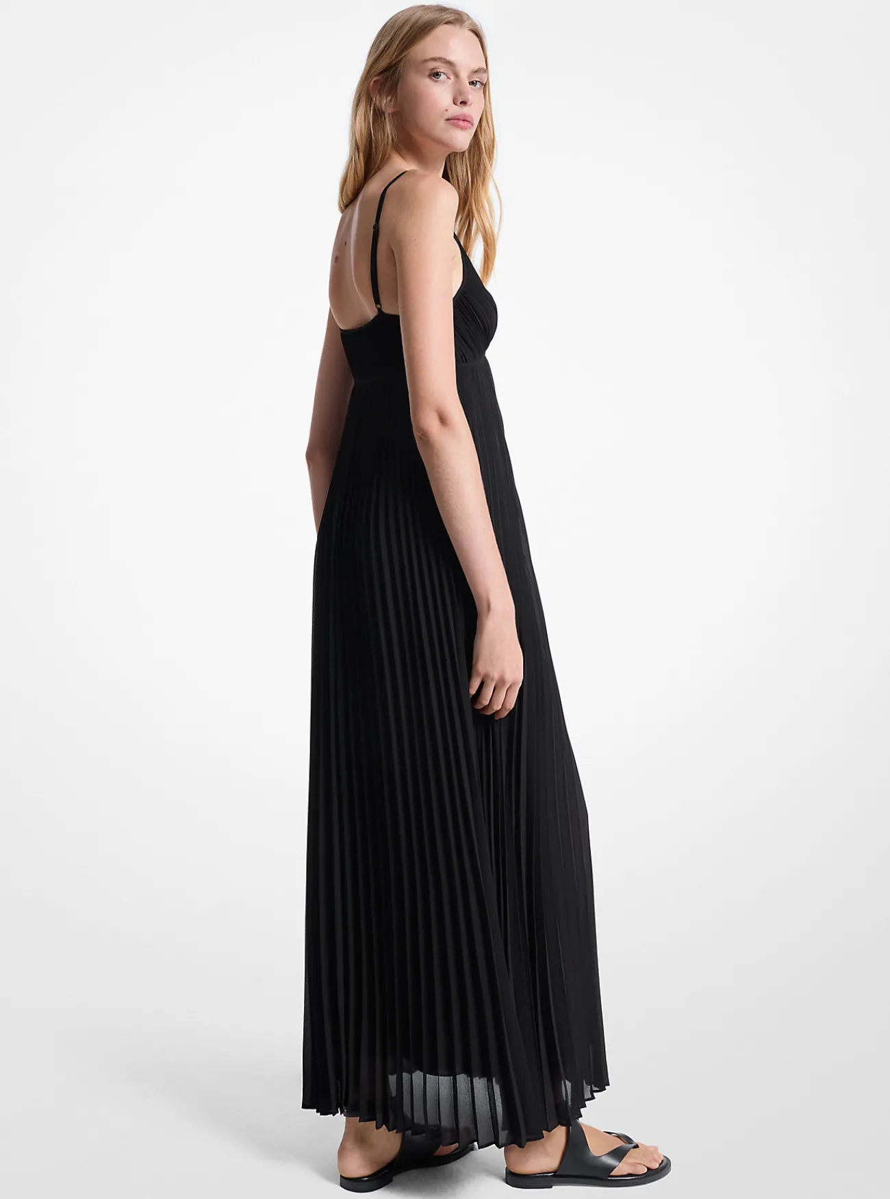 Michael Kors Maxi-jurk van crêpe georgette met plooien ZWART Clearance