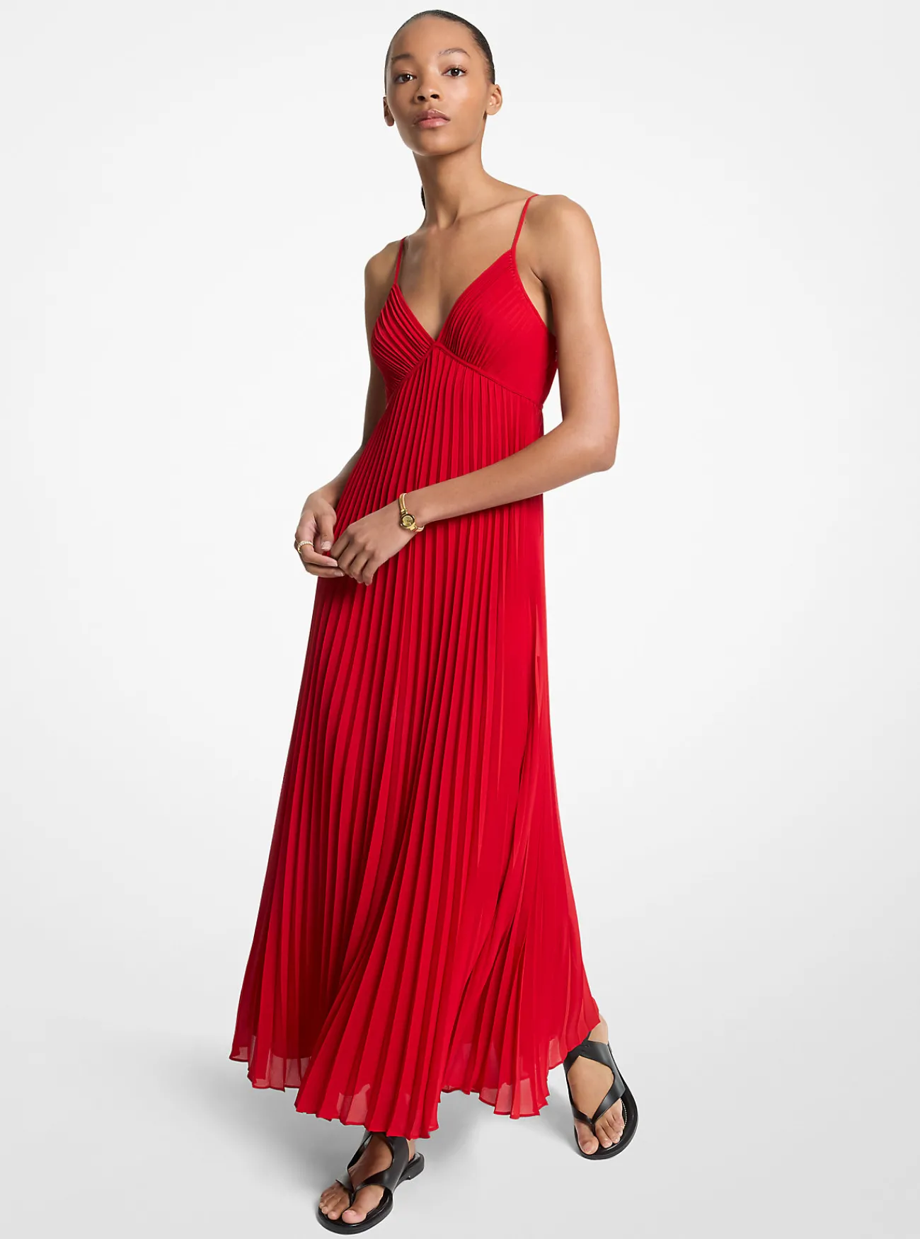 Michael Kors Maxi-jurk van cr&ecirc;pe georgette met plooien KARMOZIJNROOD Best