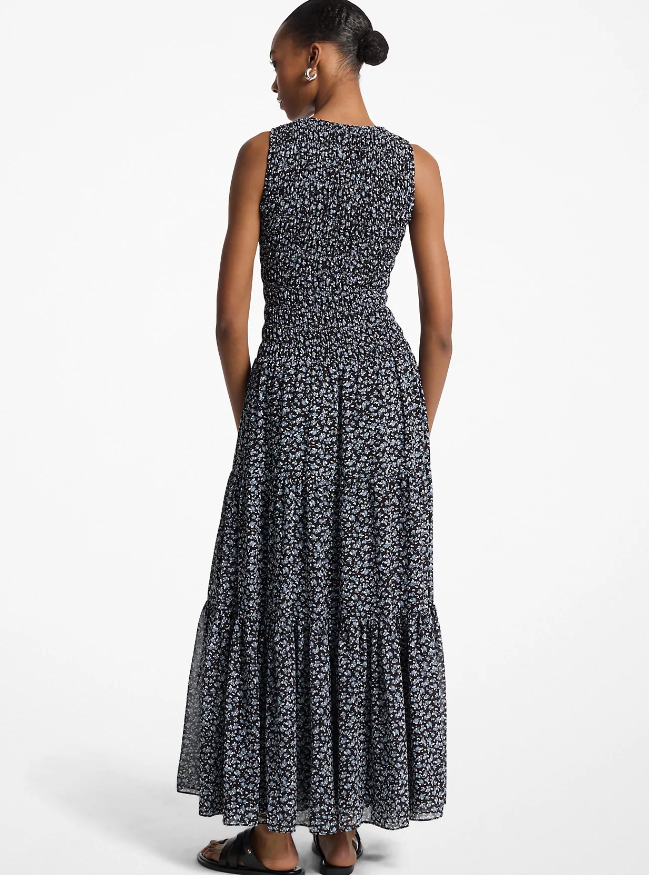 Michael Kors Maxi-jurk van cr&ecirc;pe georgette met smokwerk en bloemenprint CHAMBRAY Fashion