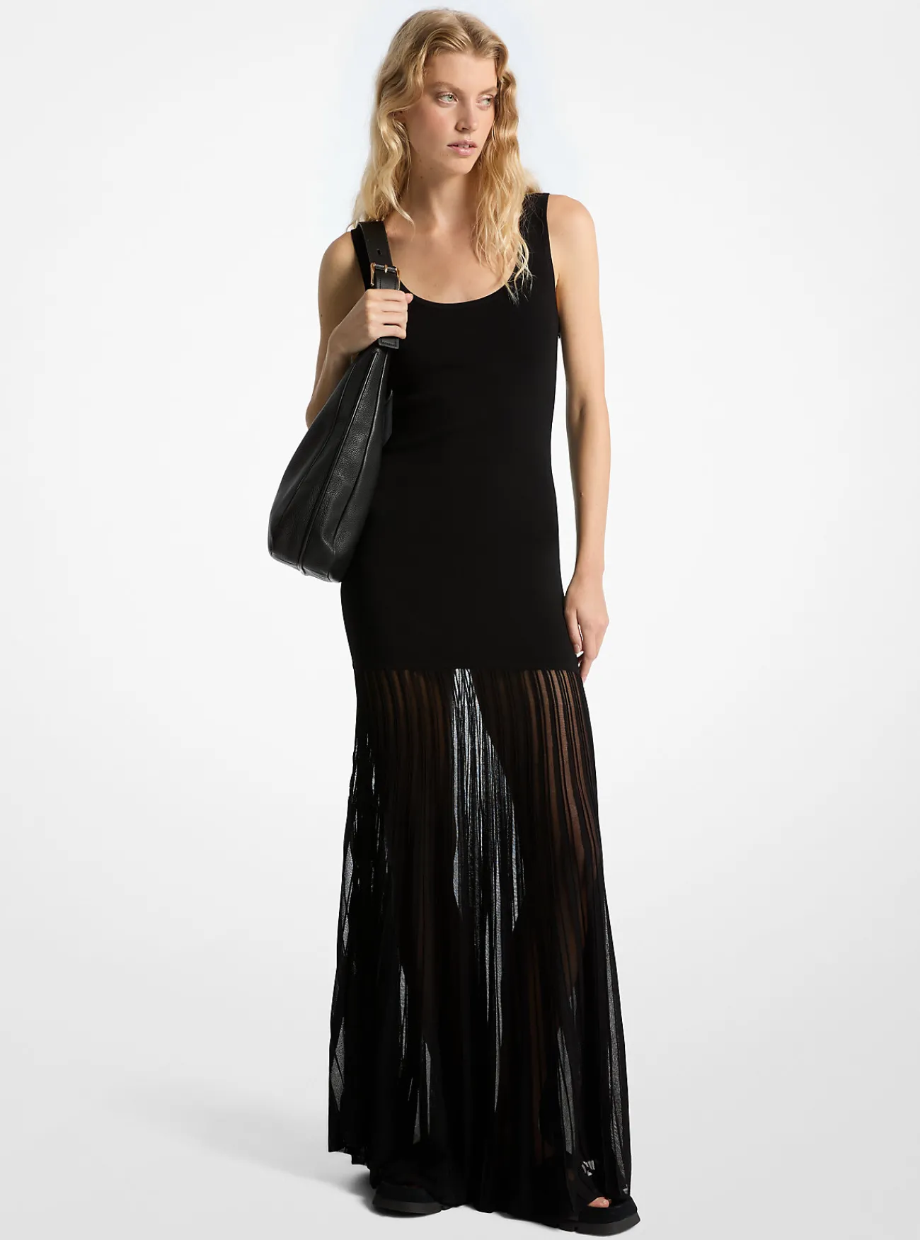 Michael Kors Maxi-jurk van een mix van doorschijnende stretchviscose ZWART Clearance