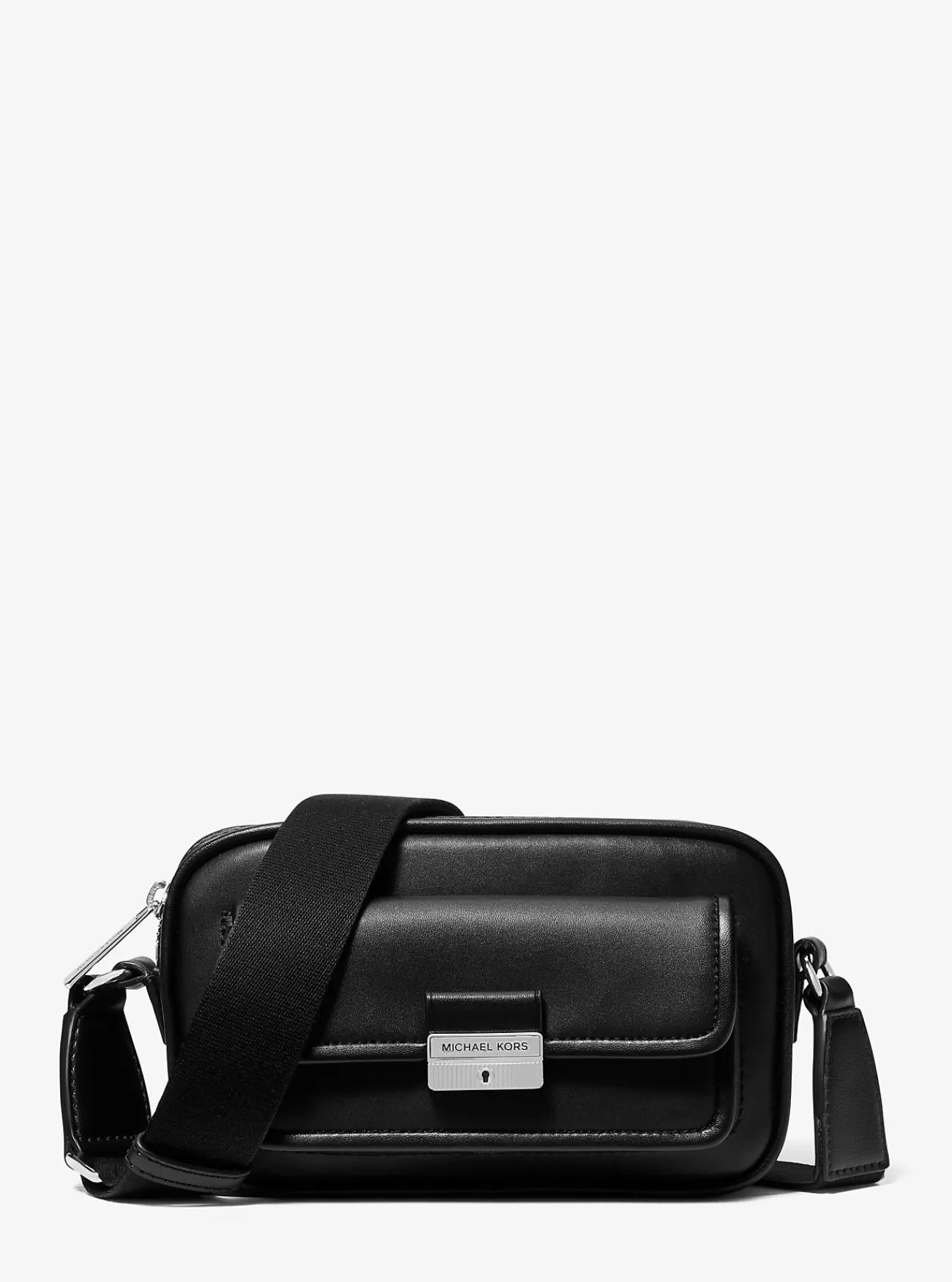 Michael Kors Messengertas Bradshaw van leer, extra klein ZWART Clearance
