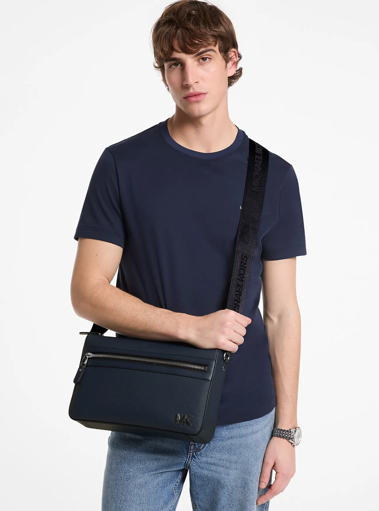 Michael Kors Messengertas Edison van saffianoleer, middelgroot MARINEBLAUW Online