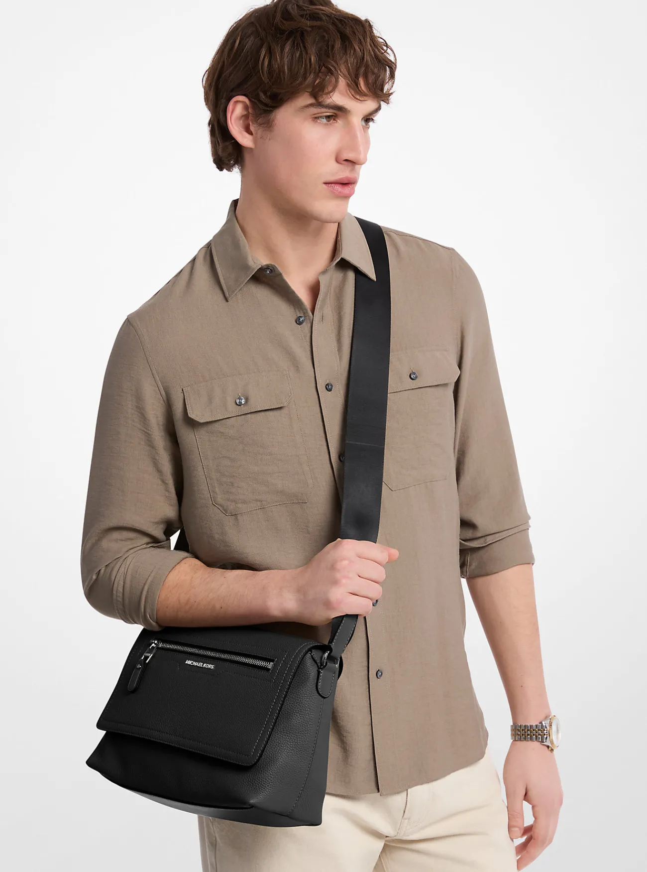 Michael Kors Messengertas Hudson van getrommeld leer, klein ZWART Hot