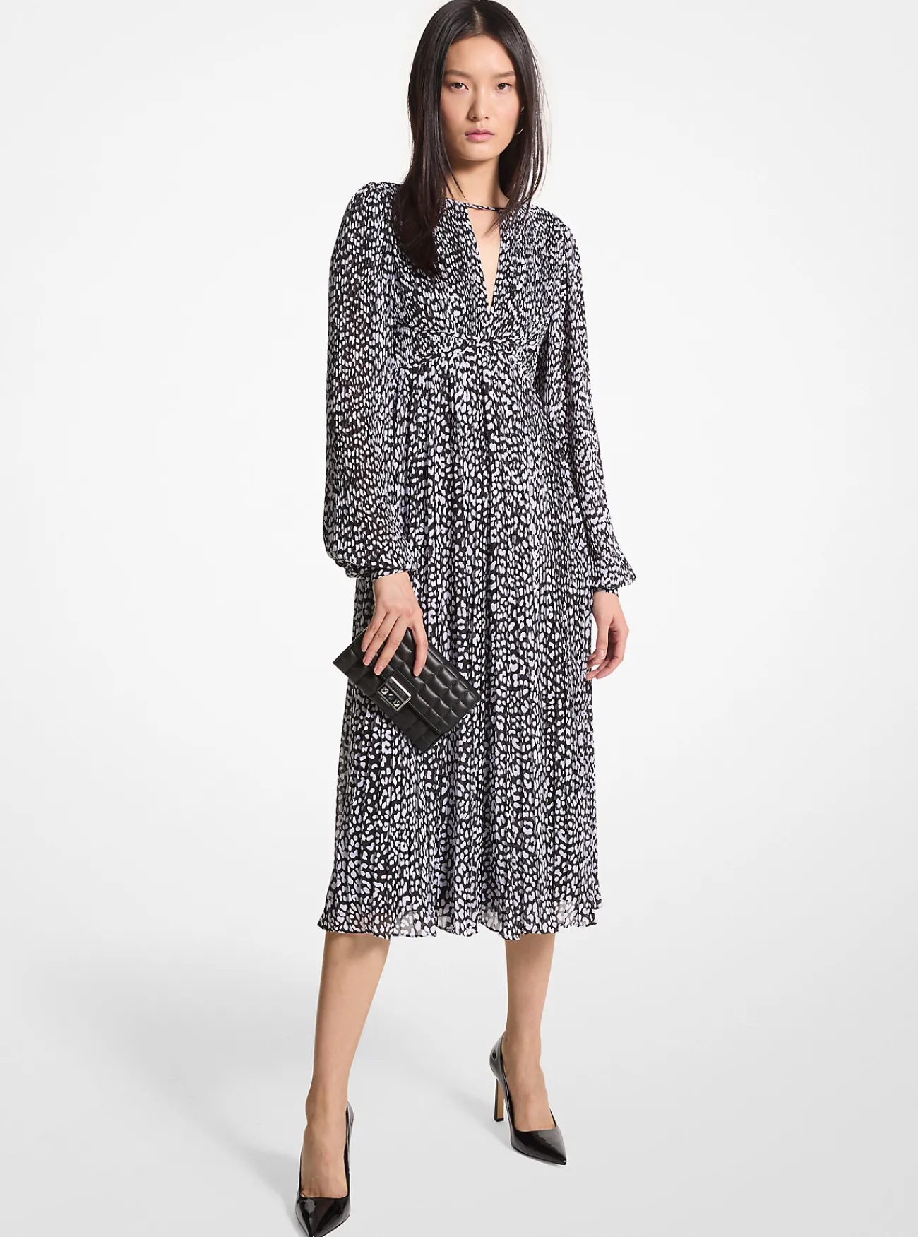 Michael Kors Midi-jurk van cr&ecirc;pe georgette met luipaardprint en plooien Hot