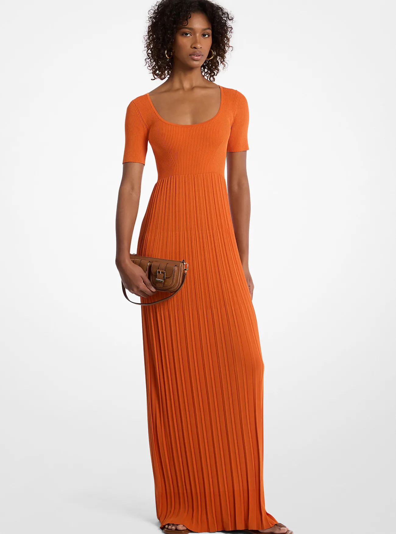 Michael Kors Midi-jurk van geribd stretchbreisel ORANJE New