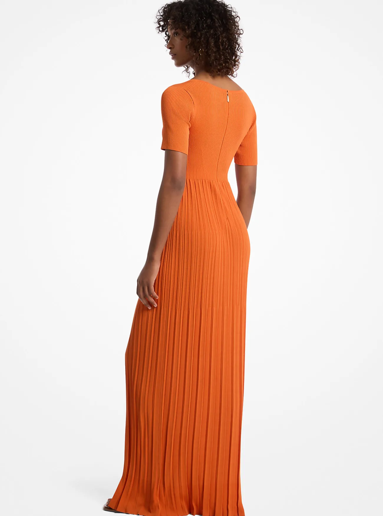 Michael Kors Midi-jurk van geribd stretchbreisel ORANJE New