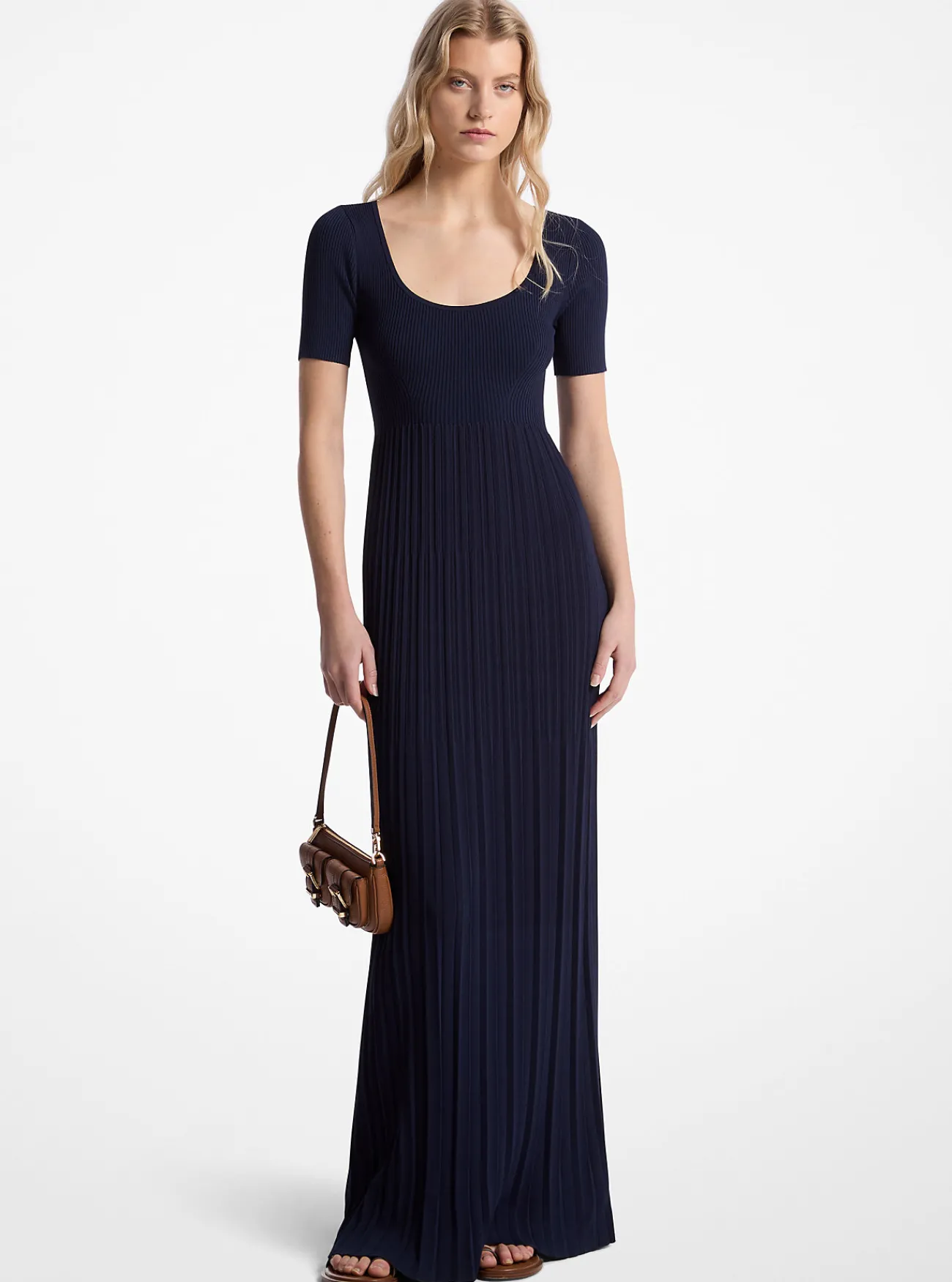 Michael Kors Midi-jurk van geribd stretchbreisel MIDNIGHTBLUE Sale