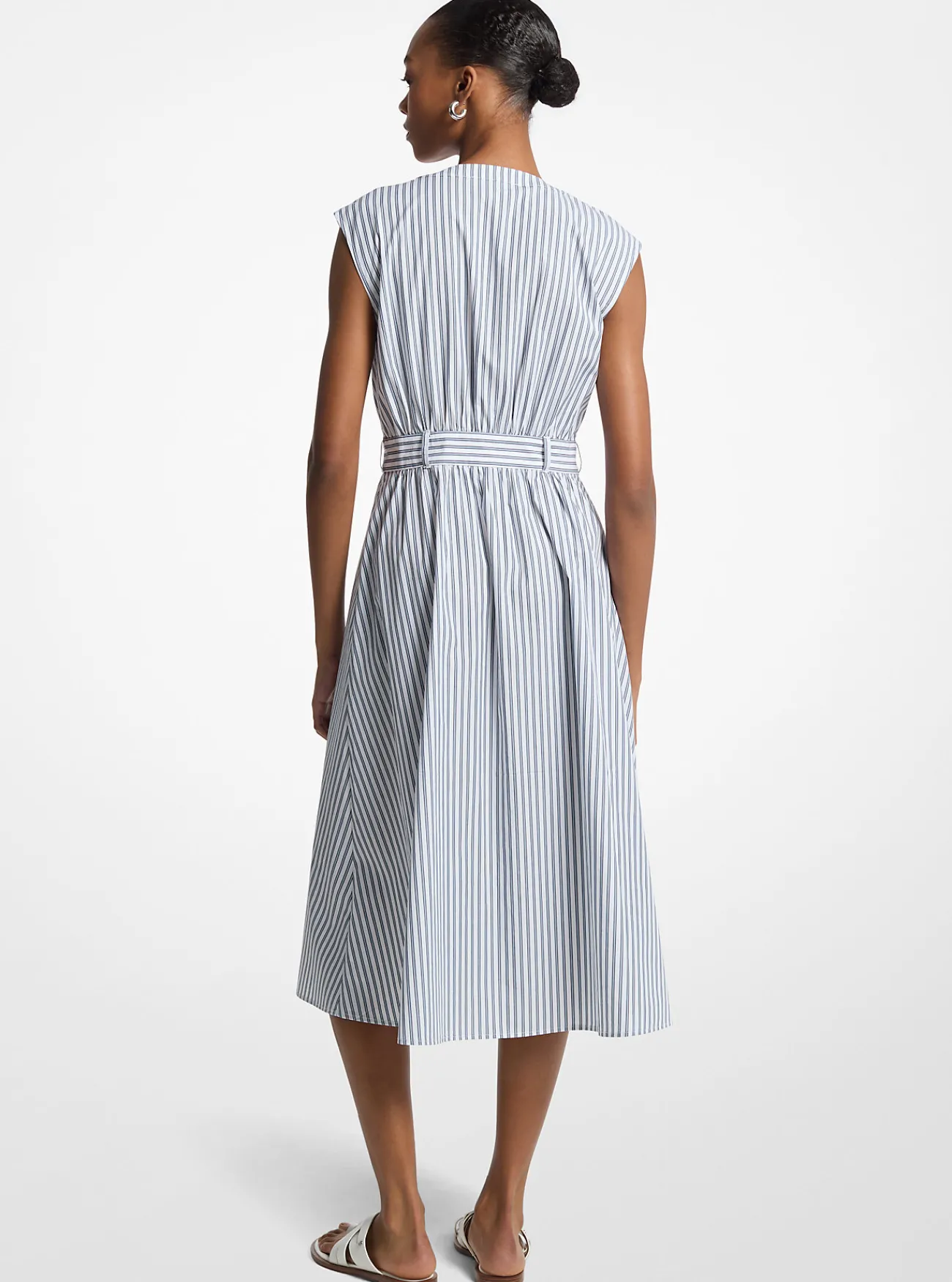Michael Kors Midi-jurk van katoenpopeline met strepen en riem MIDNIGHTBLUE Fashion