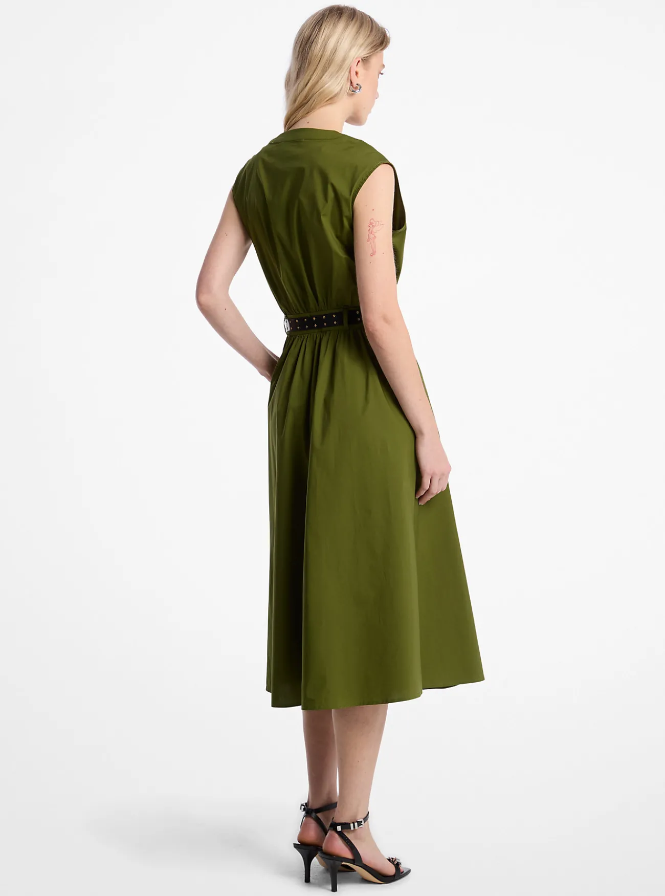 Michael Kors Midi-jurk van katoenpopeline met stretch en riem EVERGREEN Clearance