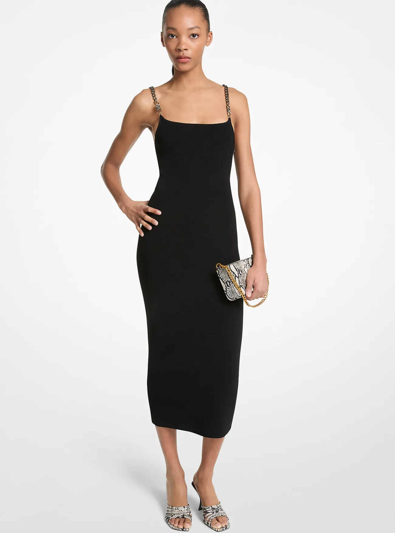 Michael Kors Midi-jurk van viscosemix met versiering ZWART Sale