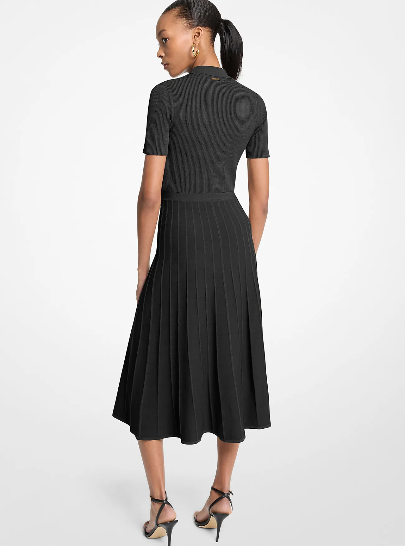 Michael Kors Midi-polojurk van geribd stretchbreisel ZWART New