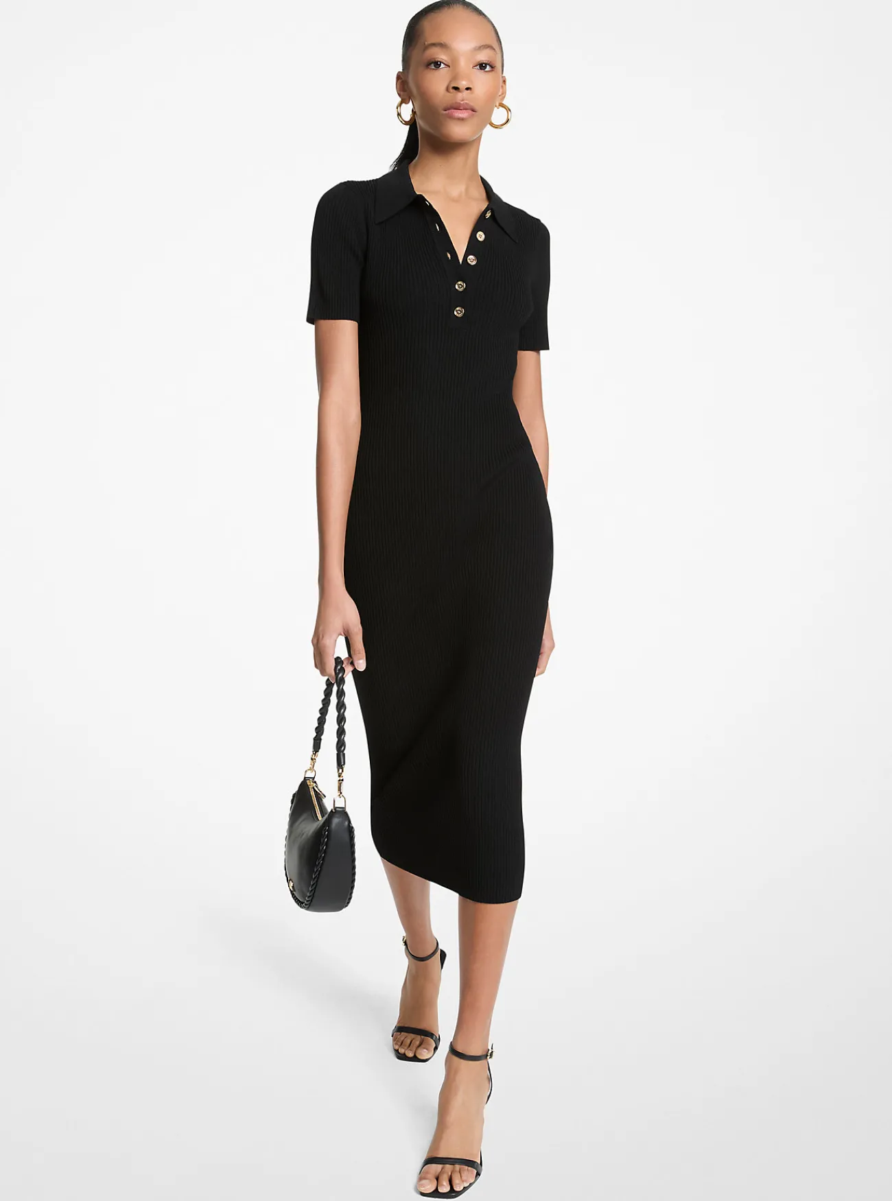 Michael Kors Midi-polojurk van stretchbreisel ZWART Outlet