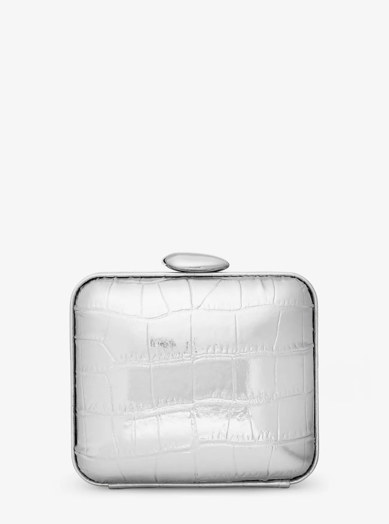Michael Kors Minaudi&egrave;re Tina van metallic leer met pythonprint in reli&euml;f, mini ZILVER Sale