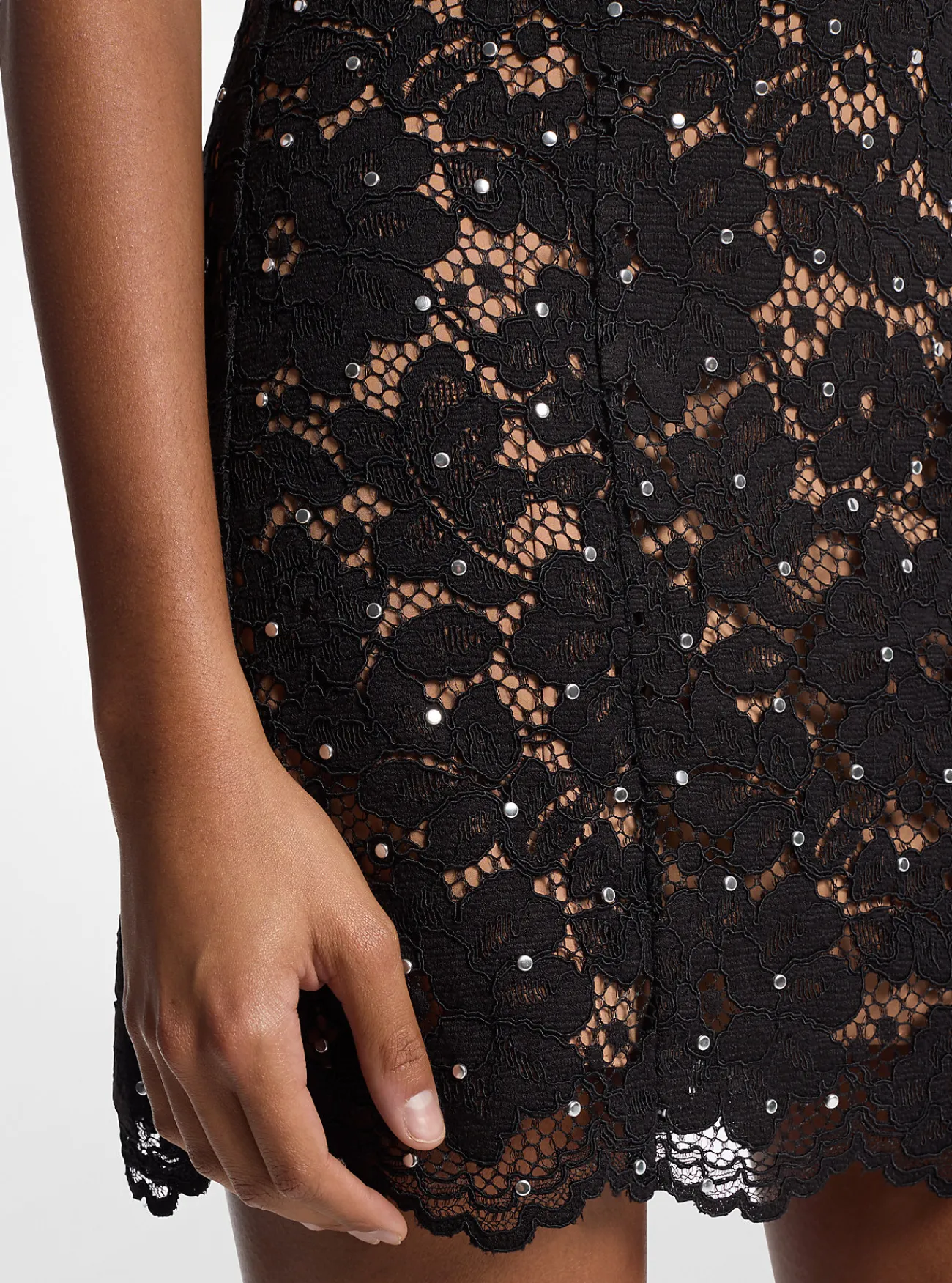 Michael Kors Mini-jurk van gebloemd guipure-kant met studs ZWART Outlet