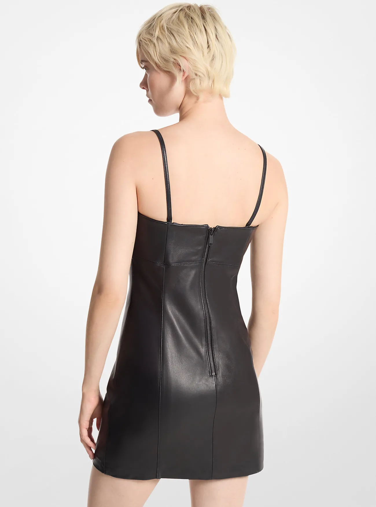 Michael Kors Mini-jurk van leer met bandjes ZWART Best