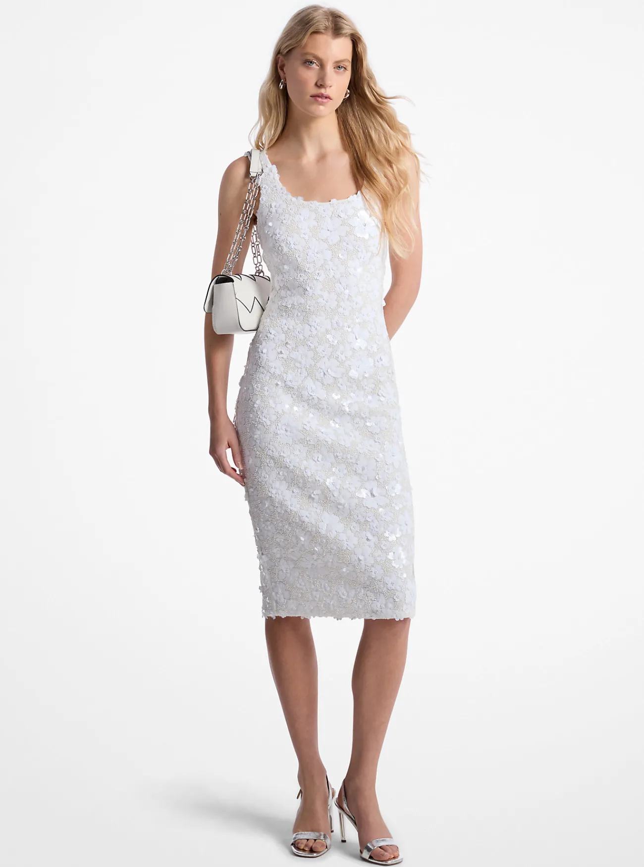 Michael Kors Mini-jurk van scuba versierd met bloemen WIT New