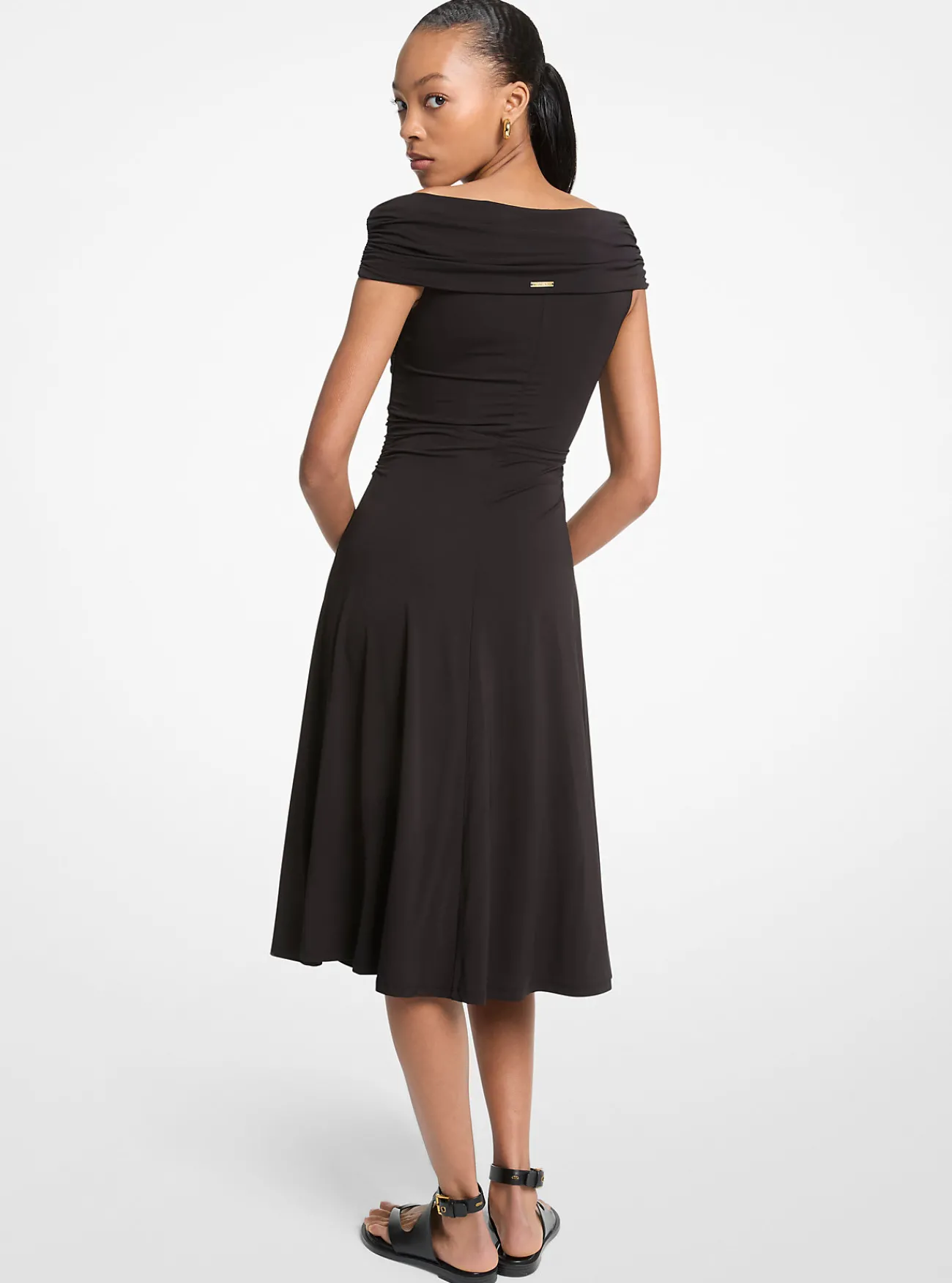 Michael Kors Offshoulder midi-jurk van stretchviscose ZWART Outlet
