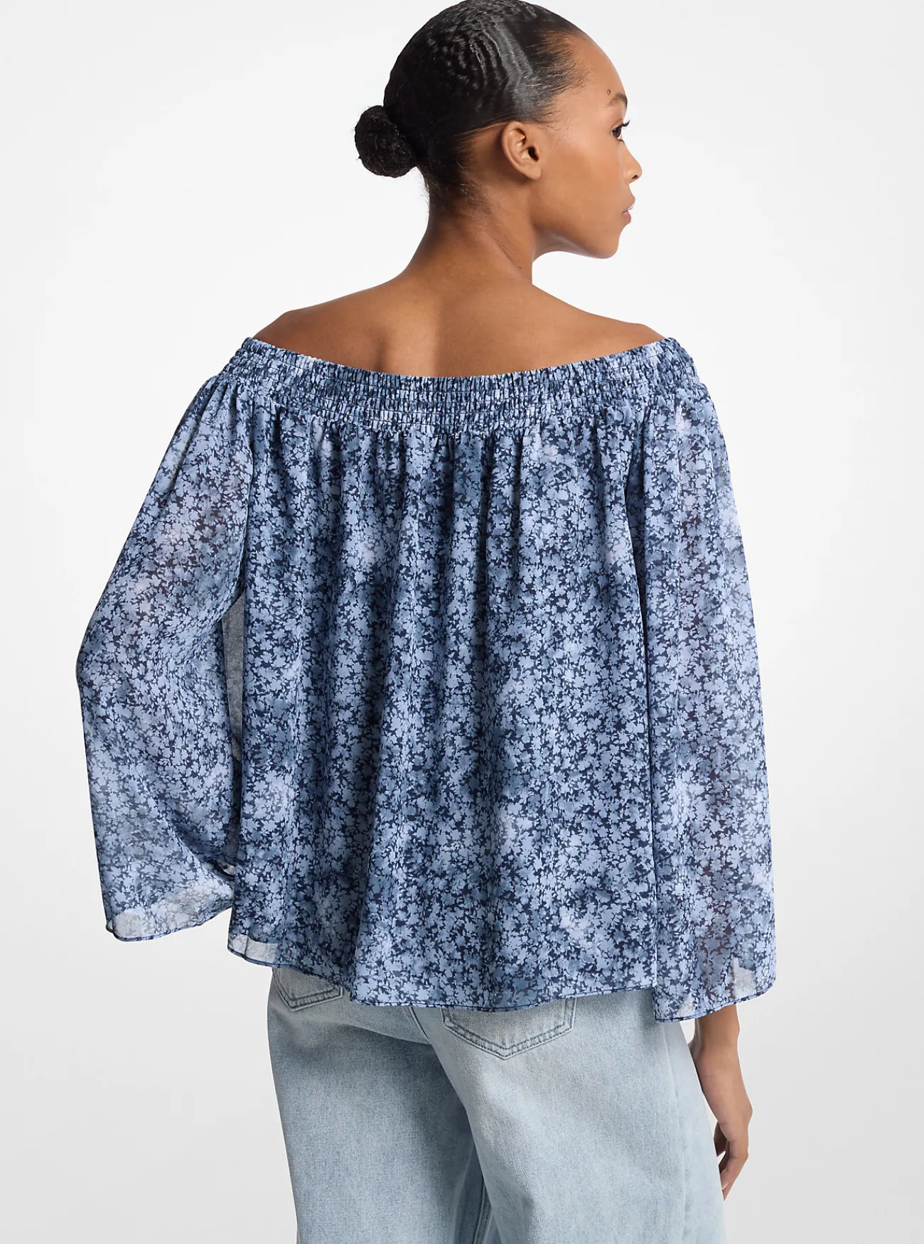 Michael Kors Offshoulder top van cr&ecirc;pe georgette met bloemenprint en tie-dye MIDNIGHTBLUE Clearance