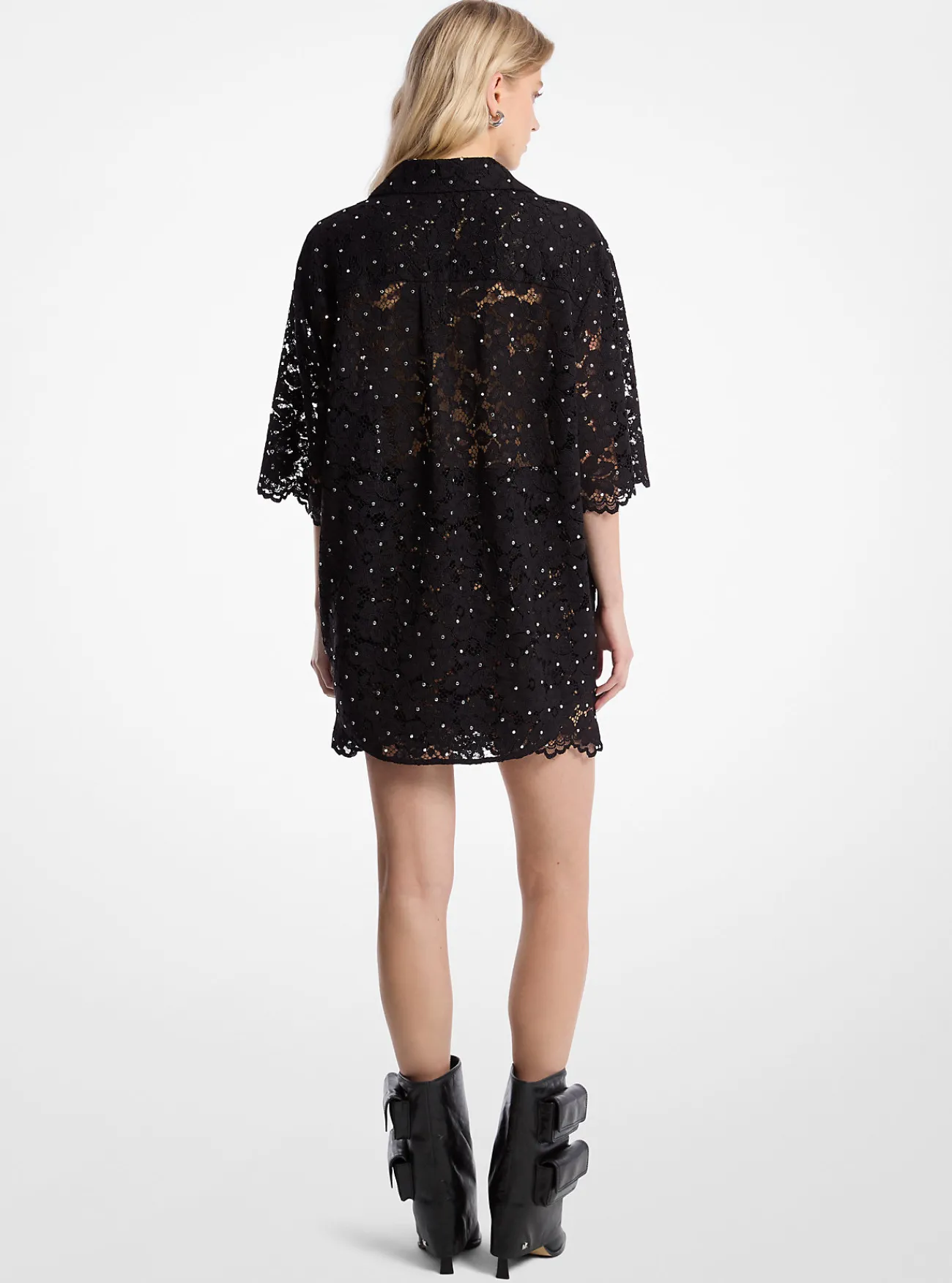 Michael Kors Overhemd van gebloemd guipure-kant met studs ZWART Discount