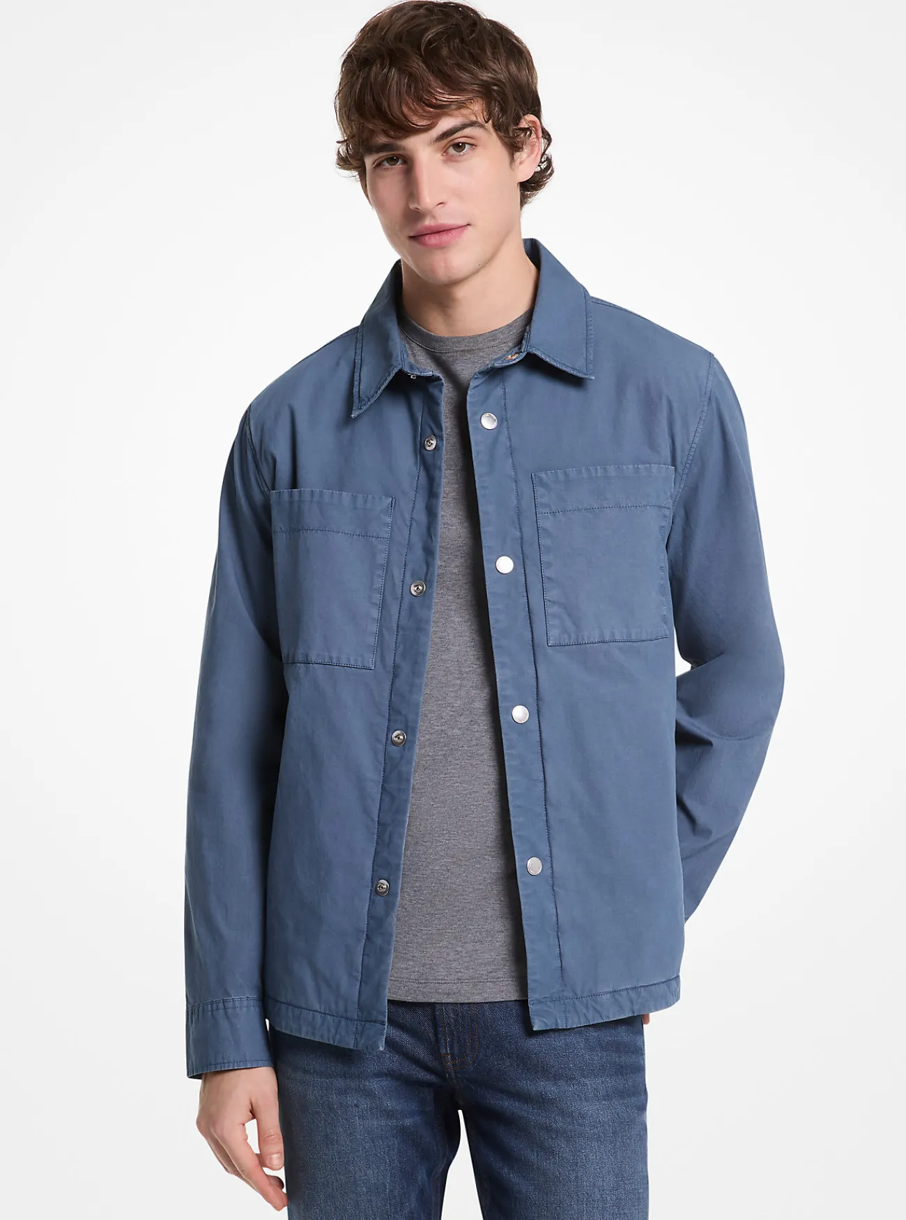 Michael Kors Overhemdjack van geverfde katoenpopeline met stretch DONKERCHAMBRAY New