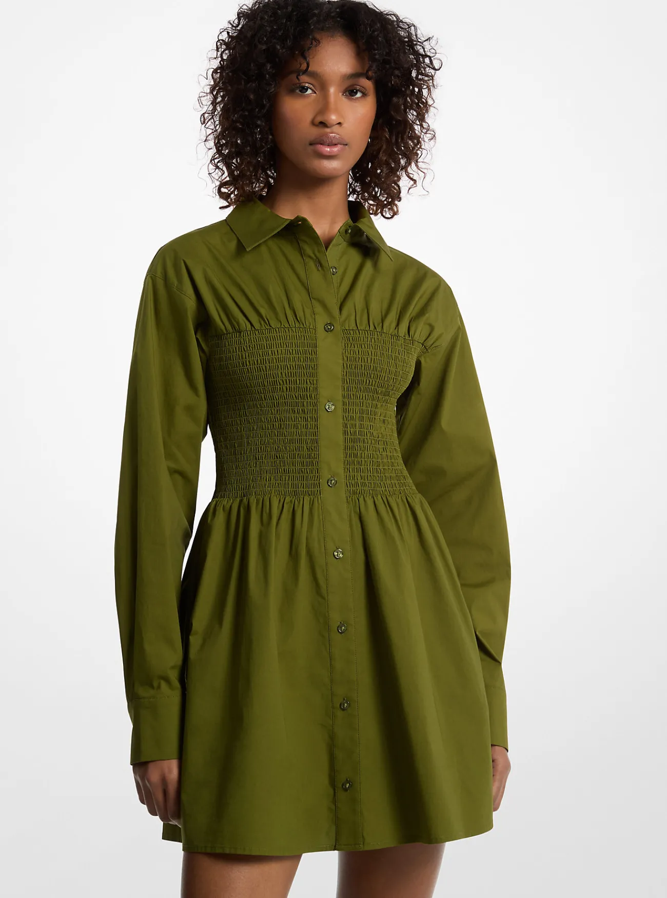 Michael Kors Overhemdjurk van katoenpopeline met stretch en smokwerk EVERGREEN Fashion