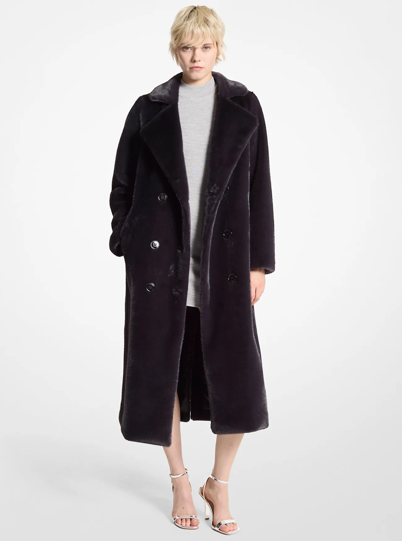 Michael Kors Oversized jas van imitatiebont met dubbele knopenrij ADMIRAALBLAUW Sale