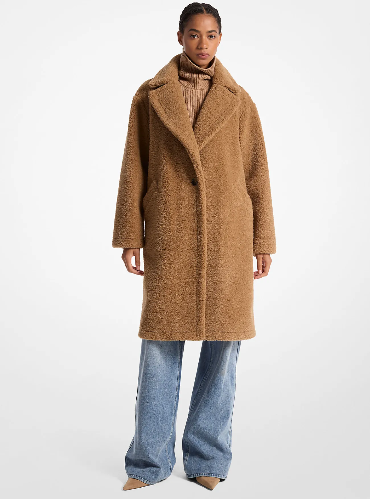 Michael Kors Oversized jas van schapenwol in teddystijl CAMEL Hot