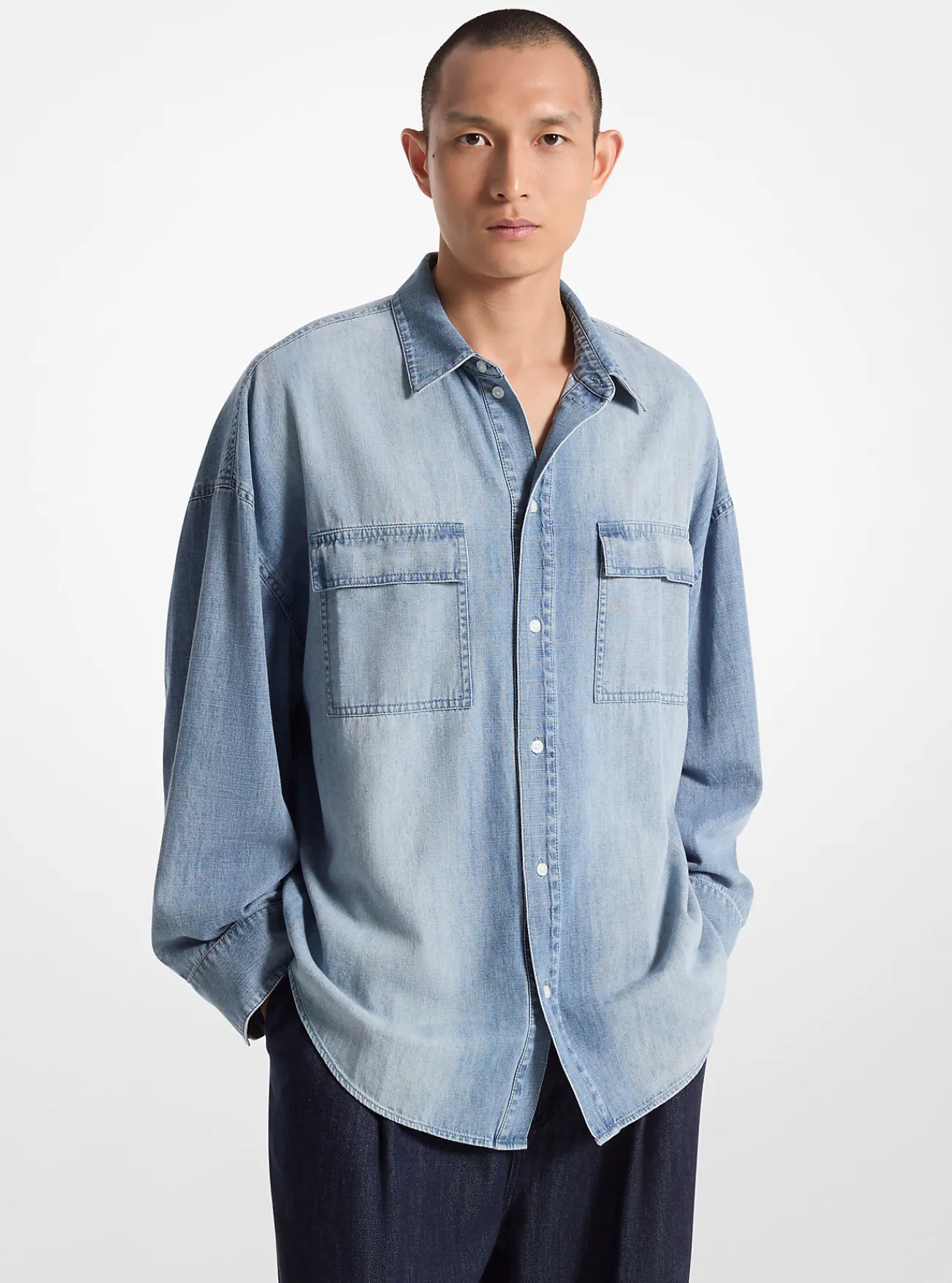 Michael Kors Oversized overhemd van chambray BLAUWVINTAGEWASSING Hot