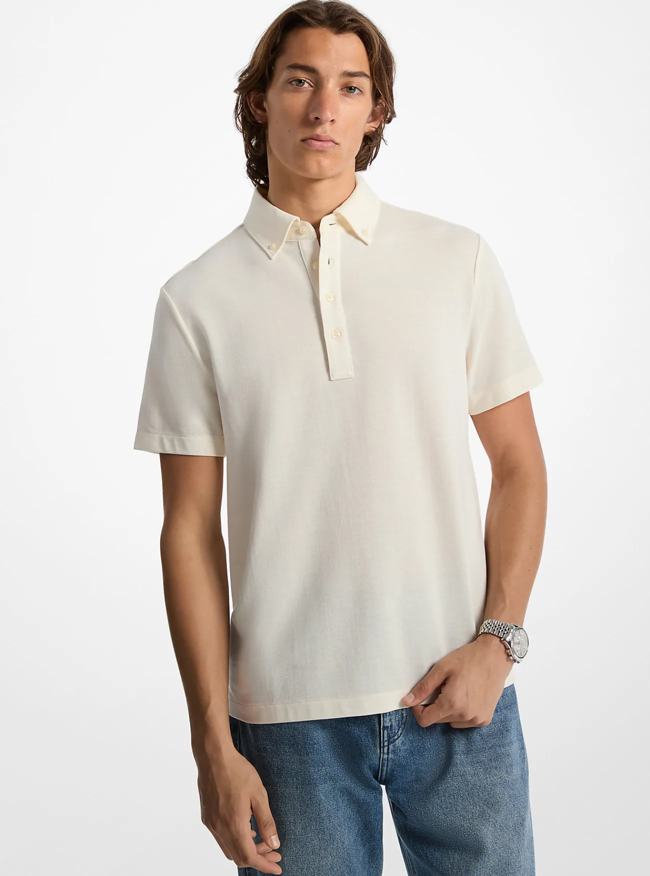 Michael Kors Oxford-shirt van piqu&eacute;stof van katoenmix WIT Online