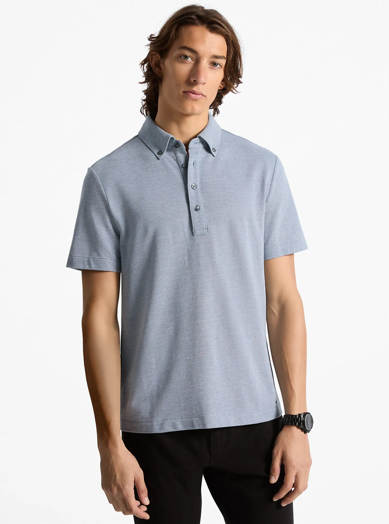 Michael Kors Oxford-shirt van piqu&eacute;stof van katoenmix DONKERCHAMBRAY Outlet