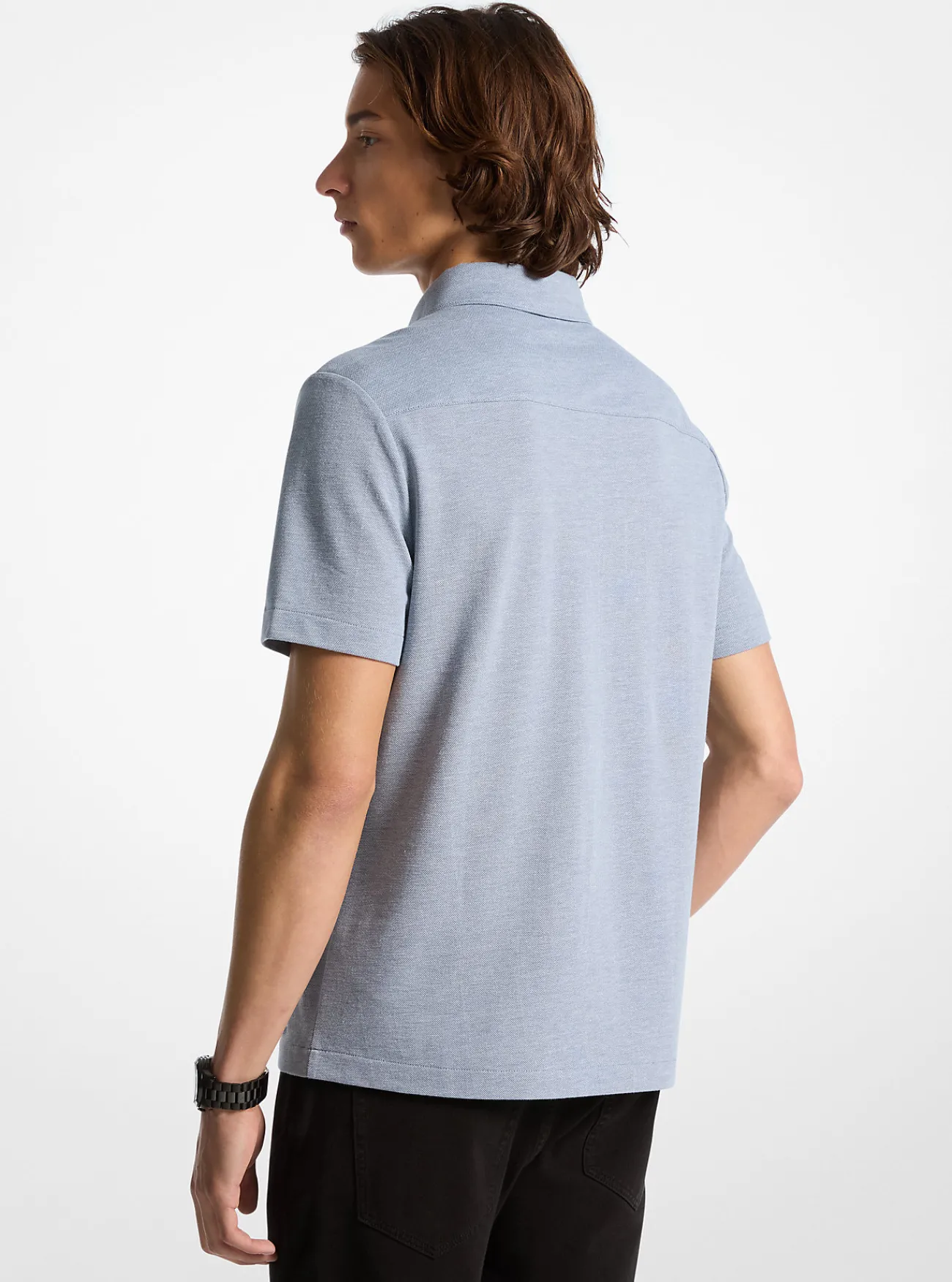 Michael Kors Oxford-shirt van piqu&eacute;stof van katoenmix DONKERCHAMBRAY Outlet