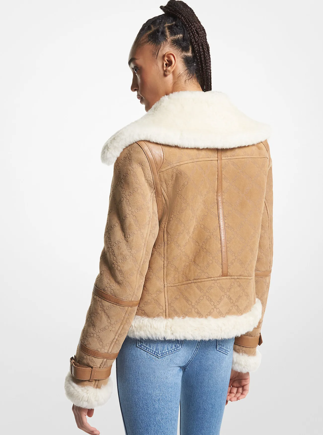 Michael Kors Pilotenjack van su&egrave;de en schapenwol met Empire-logo in reli&euml;f Clearance