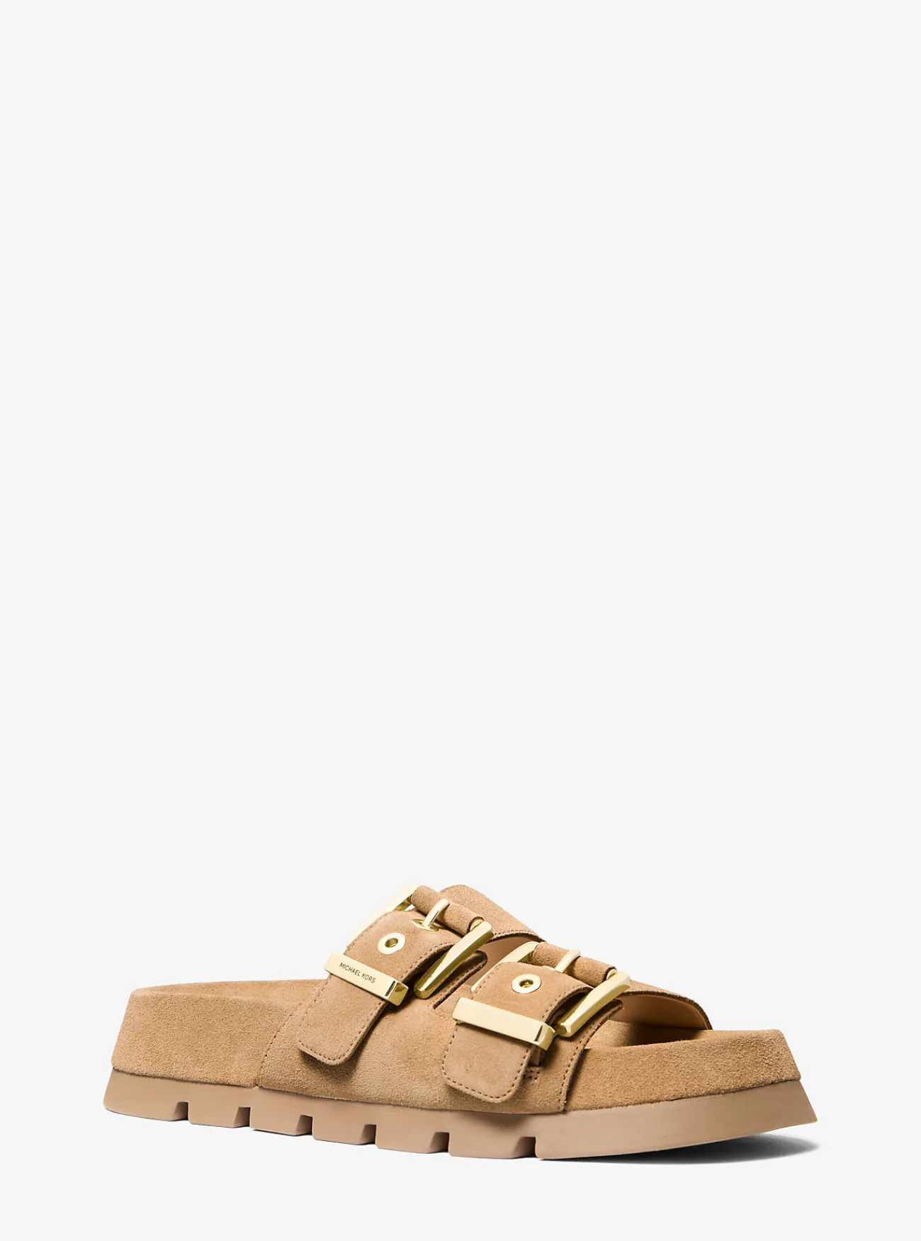 Michael Kors Platte sandaal Colby van su&egrave;de CAMEL Best