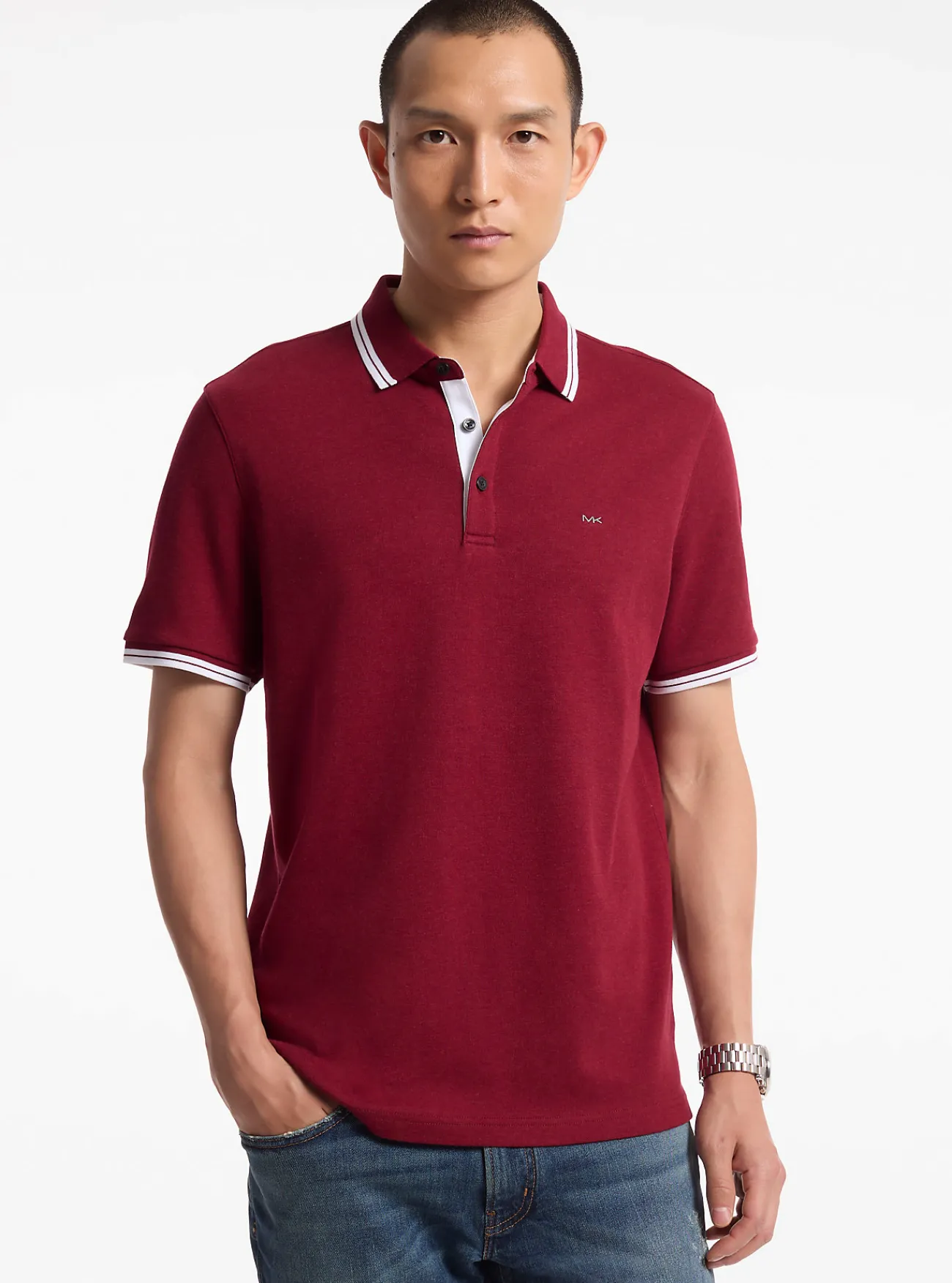 Michael Kors Poloshirt Greenwich van katoen DONKERBRANDYGEM&Ecirc;LEERD Outlet