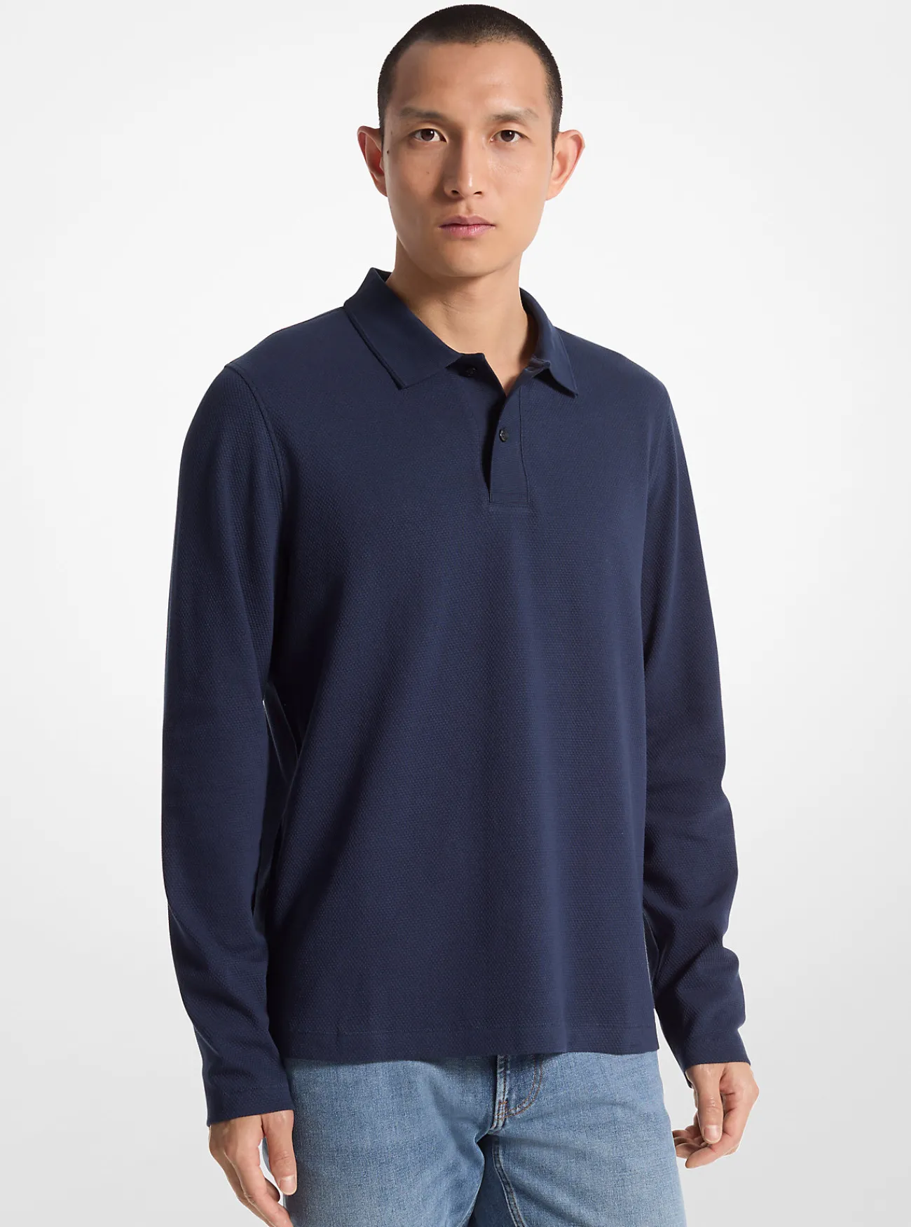 Michael Kors Poloshirt met lange mouwen, dubbelgebreid MIDDERNACHTSBLAUW Fashion